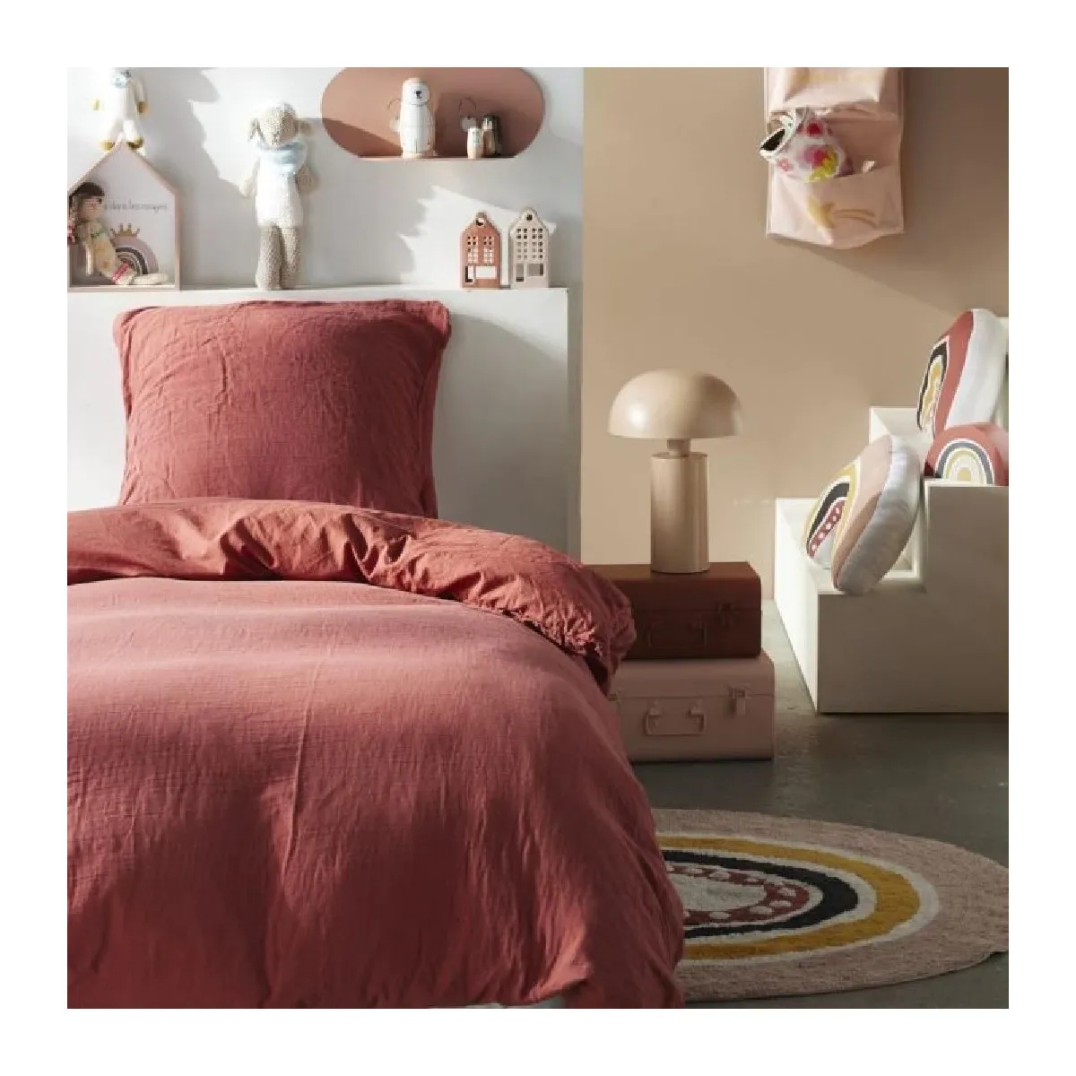 parure de lit - - 123334 - 1 personne - 140x200 cm - gaze de coton unie - terracotta