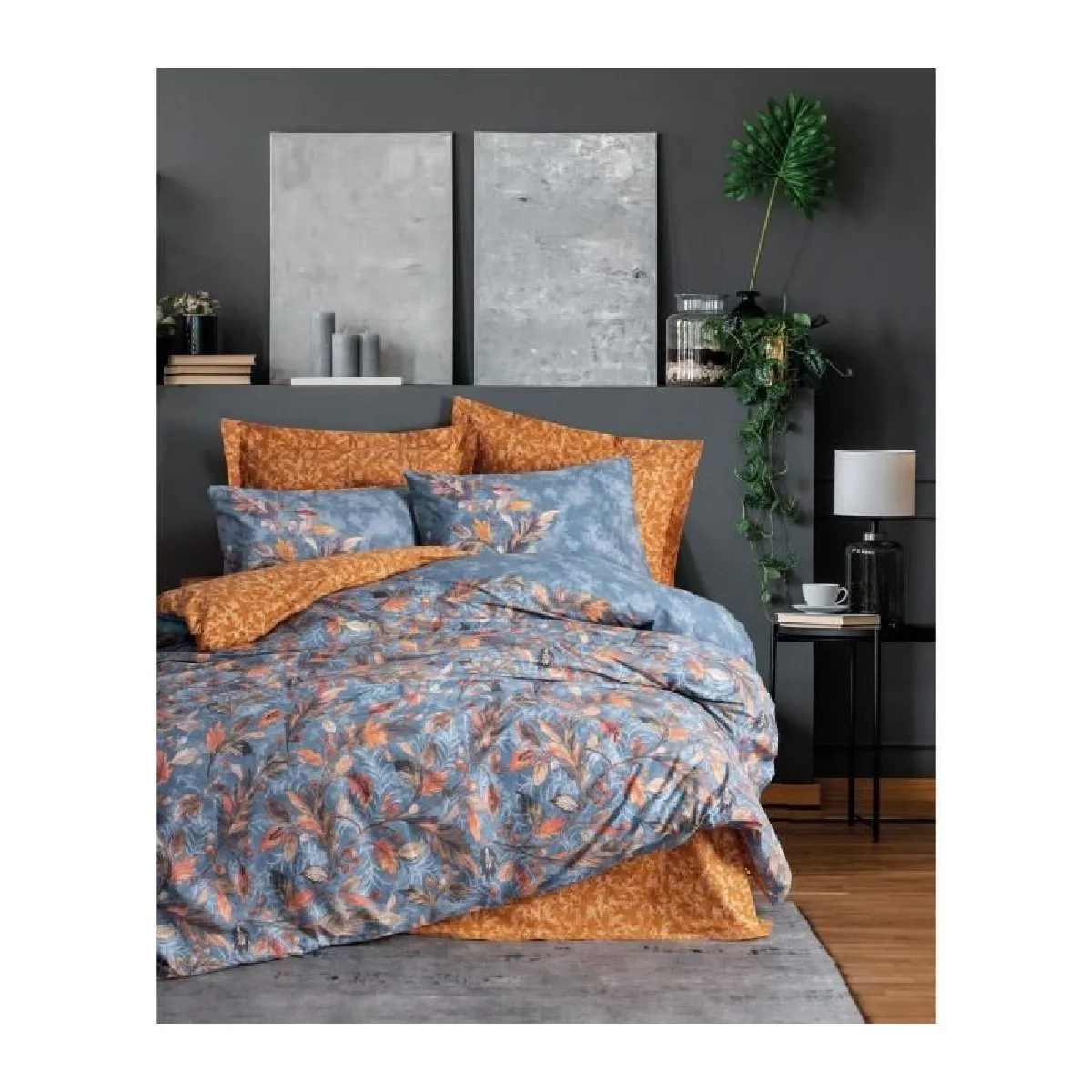 Parure de lit - 129CTN64604 - 1 housse de couette 220 x 240 cm + 2 taies d'oreiller 60 x 60 cm - 100% coton ranforc - Moutarde