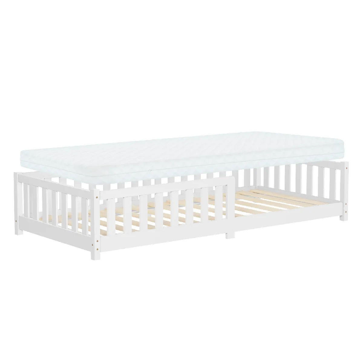 Lit au sol enfant 90x200 cm + matelas H10cm sommier antichute pin massif naturel - vue 2
