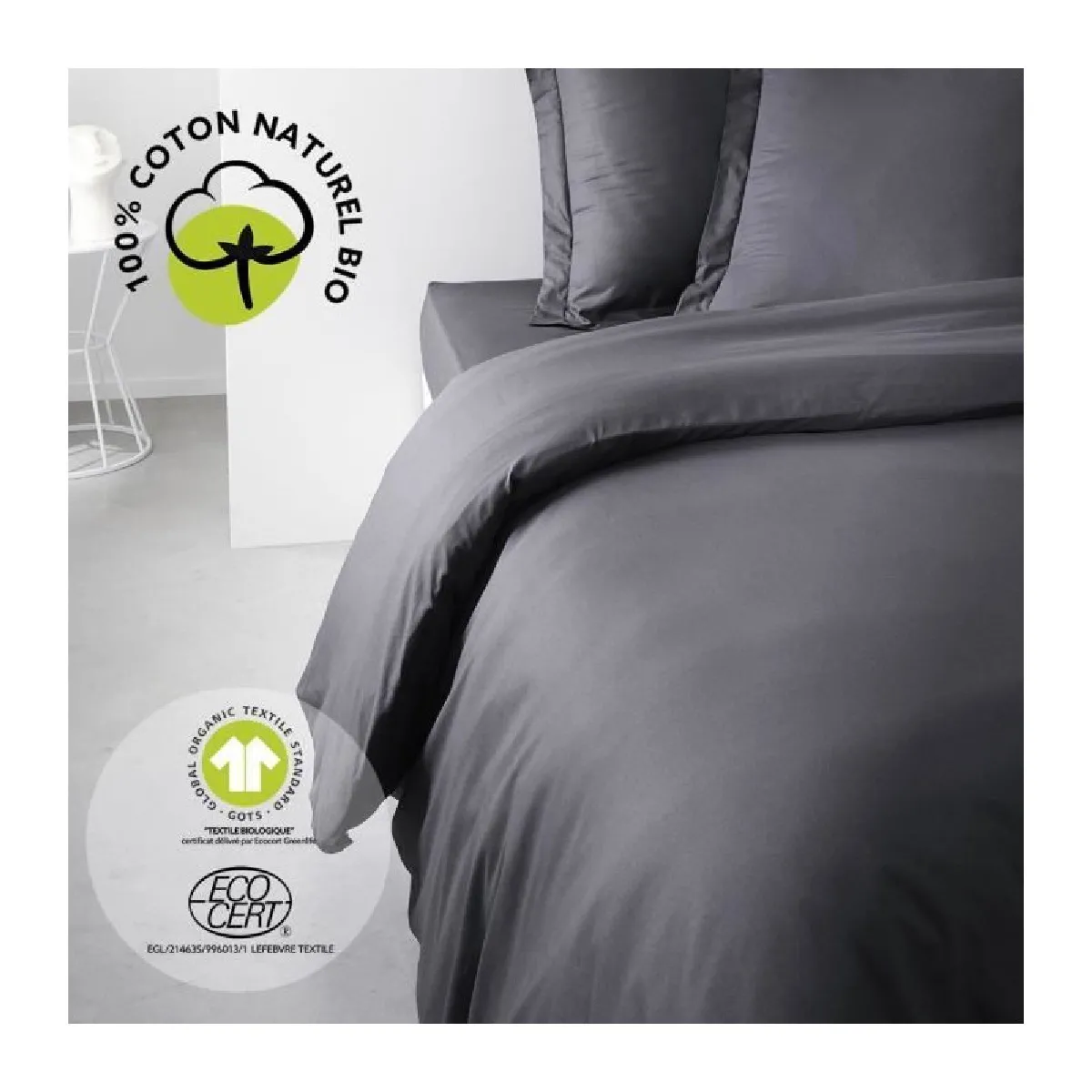 TODAY  Parure de lit coton bio GOTS - Noir