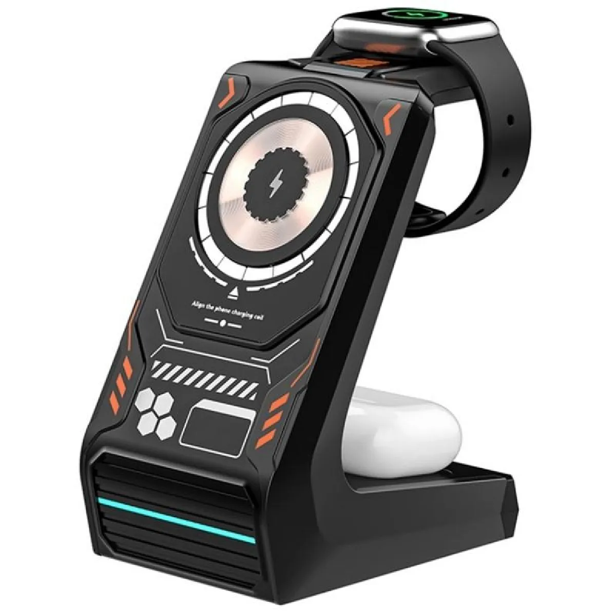 Yonis Noir Station De Charge Sans Fil 3 En 1 - 15 W