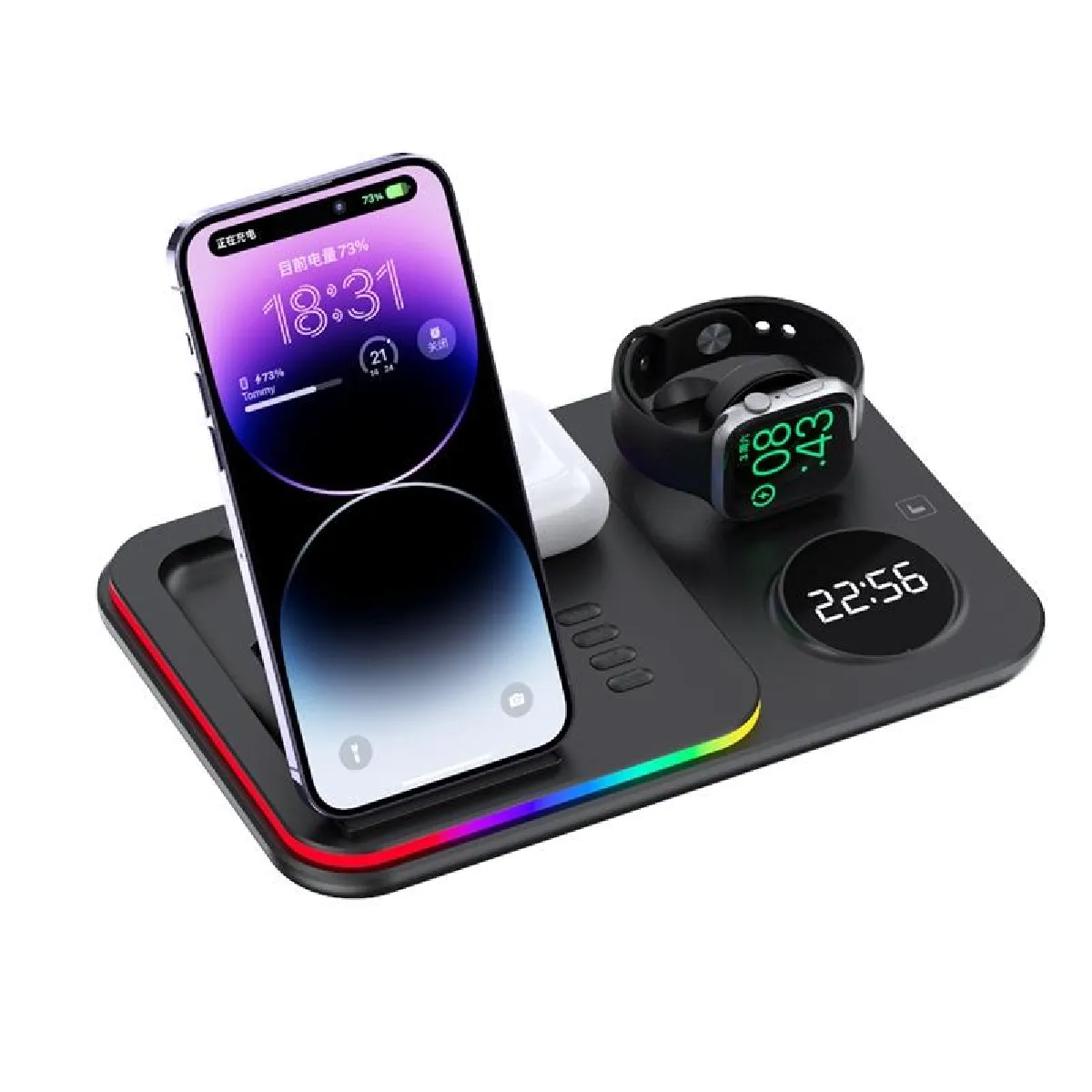 Yonis Noir Station De Charge Sans Fil 4-En-1 Pour Apple - 30 W