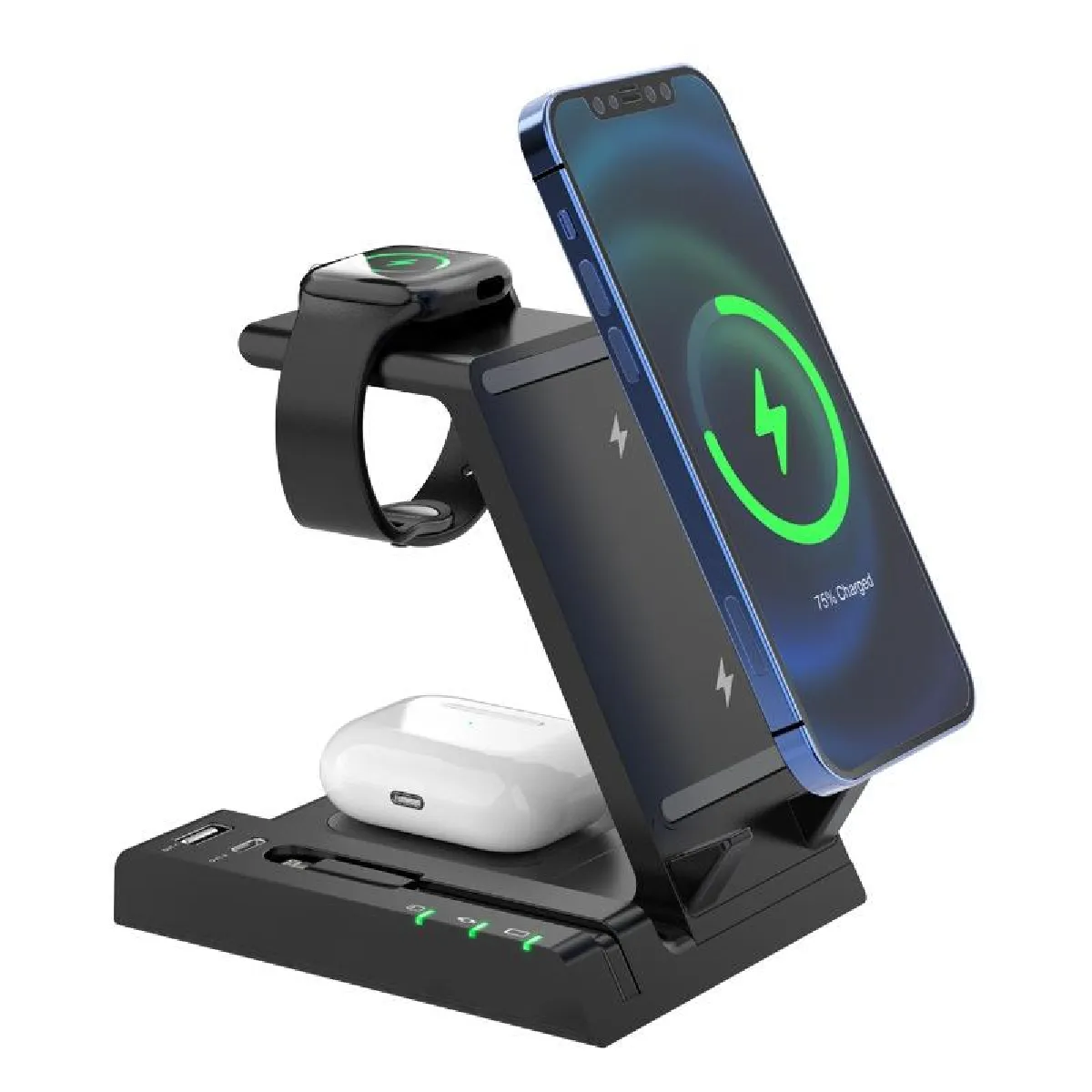 Yonis Noir Station De Charge Sans Fil 6-En-1 - 15 W