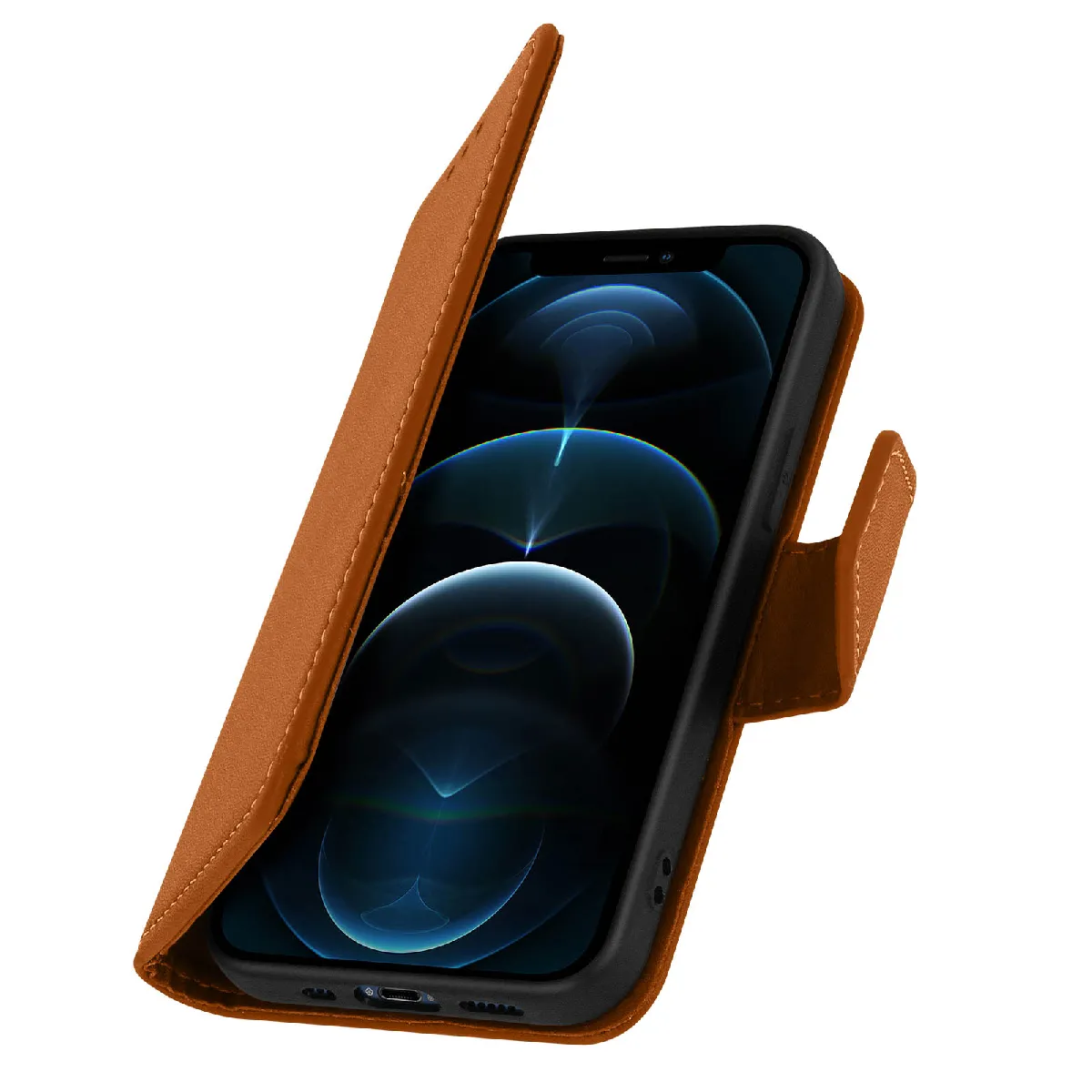 Avizar Marron Étui Portefeuille Pour Iphone 12 Pro Max En Cuir Premium Avec Fonction Stand