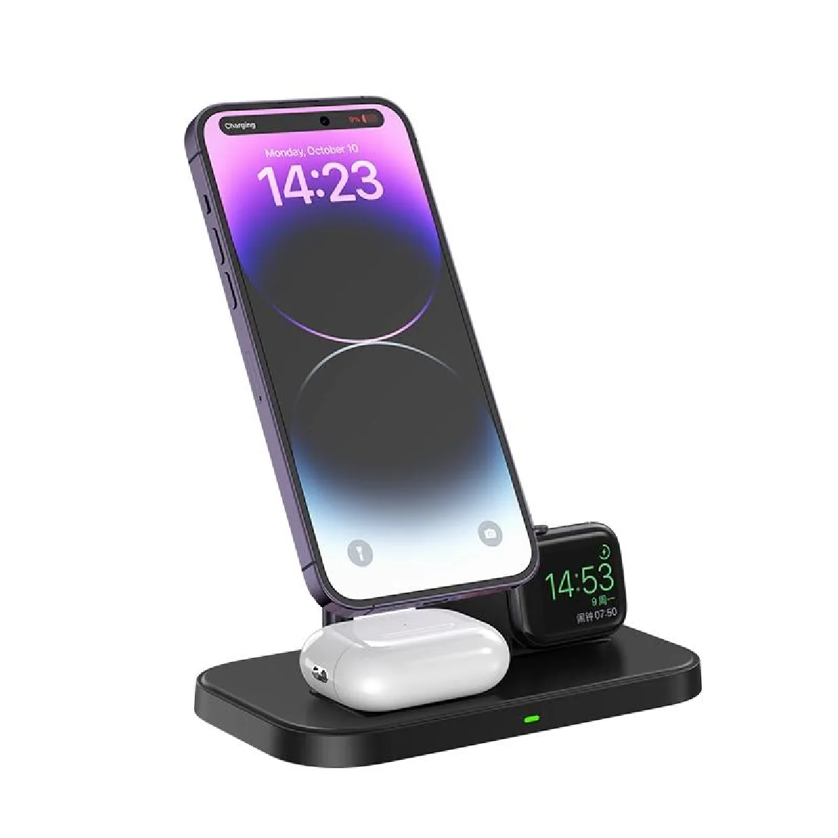 Yonis Noir Chargeur Sans Fil 3-En-1 Pour Iphone 12 À 15 - 23 W