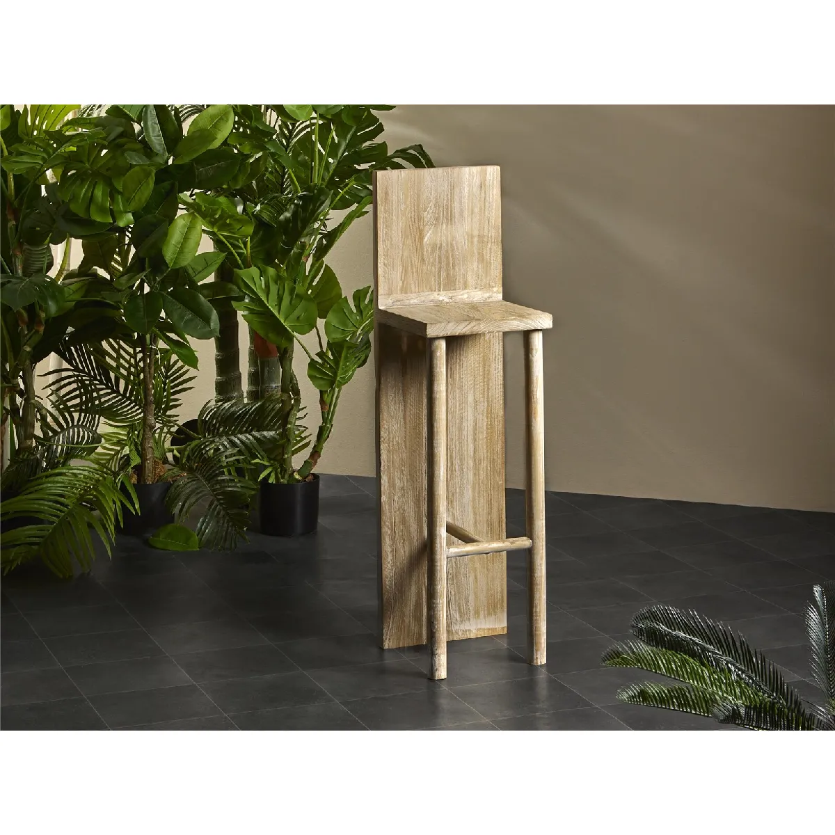 Tabouret de bar avec dossier, bois naturel, 105 cm. 35 x 40 x 105 cm