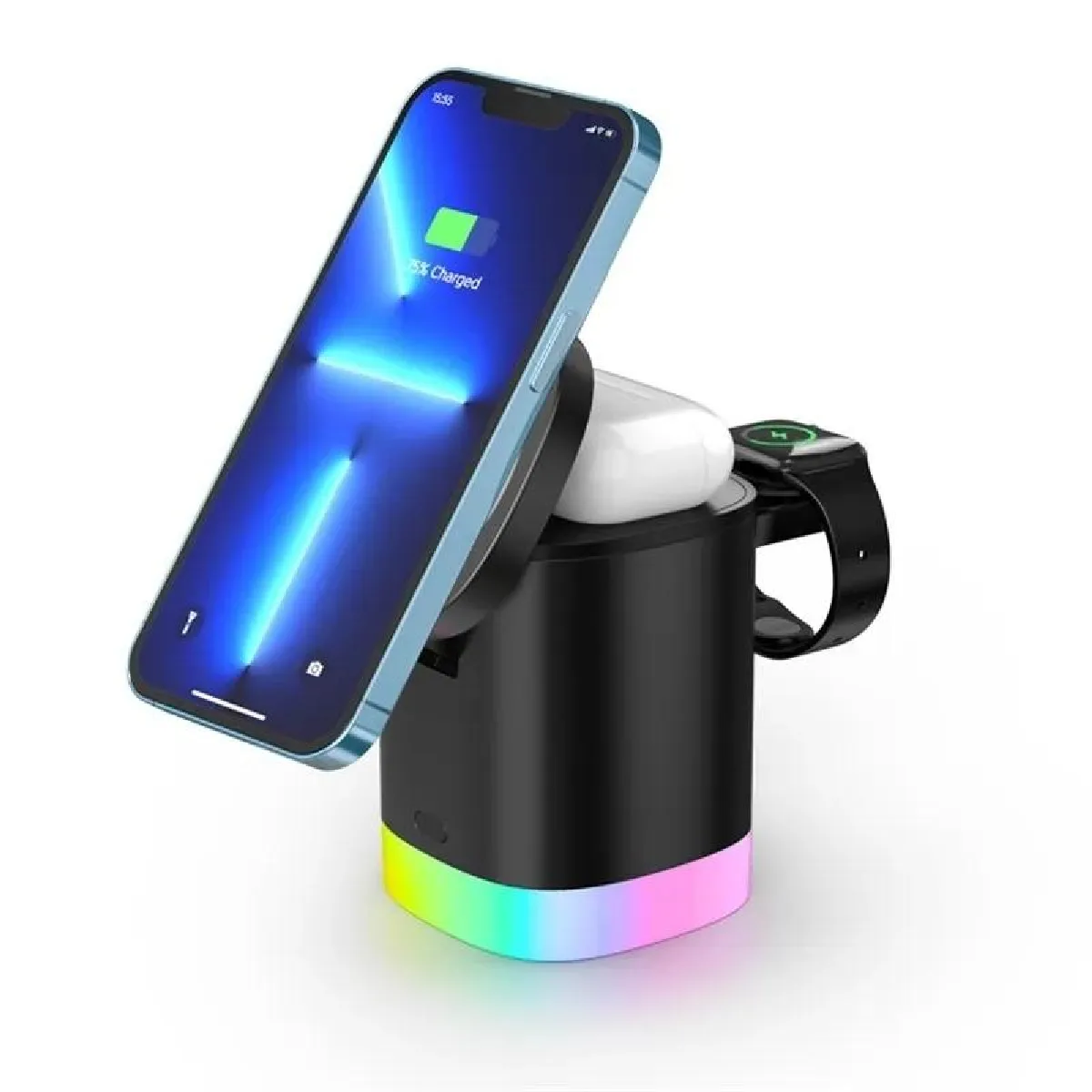 Yonis Noir Station De Charge Sans Fil Magnétique Pour Iphone - 3-En-1