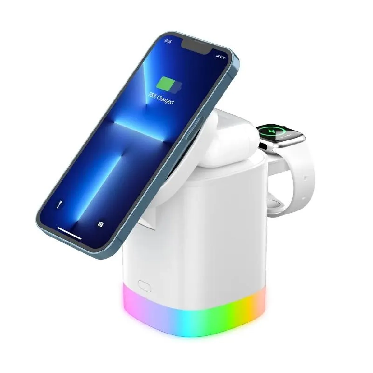 Yonis Blanc Station De Charge Sans Fil 3 En 1 Pour Iphone