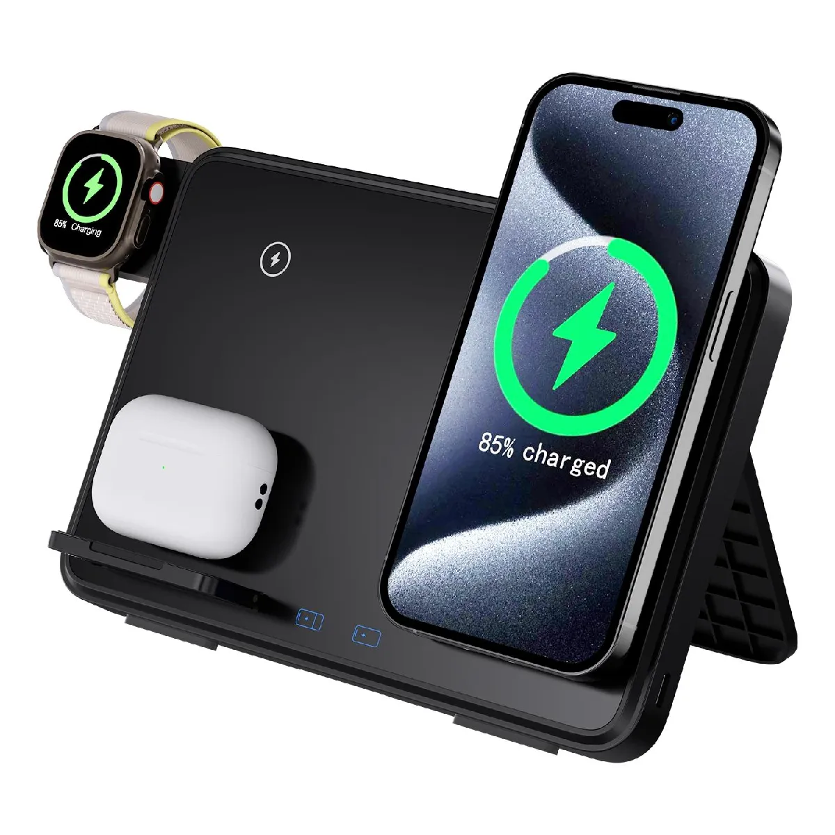 Yonis Noir Station De Charge Sans Fil 3-En-1 - 30 W