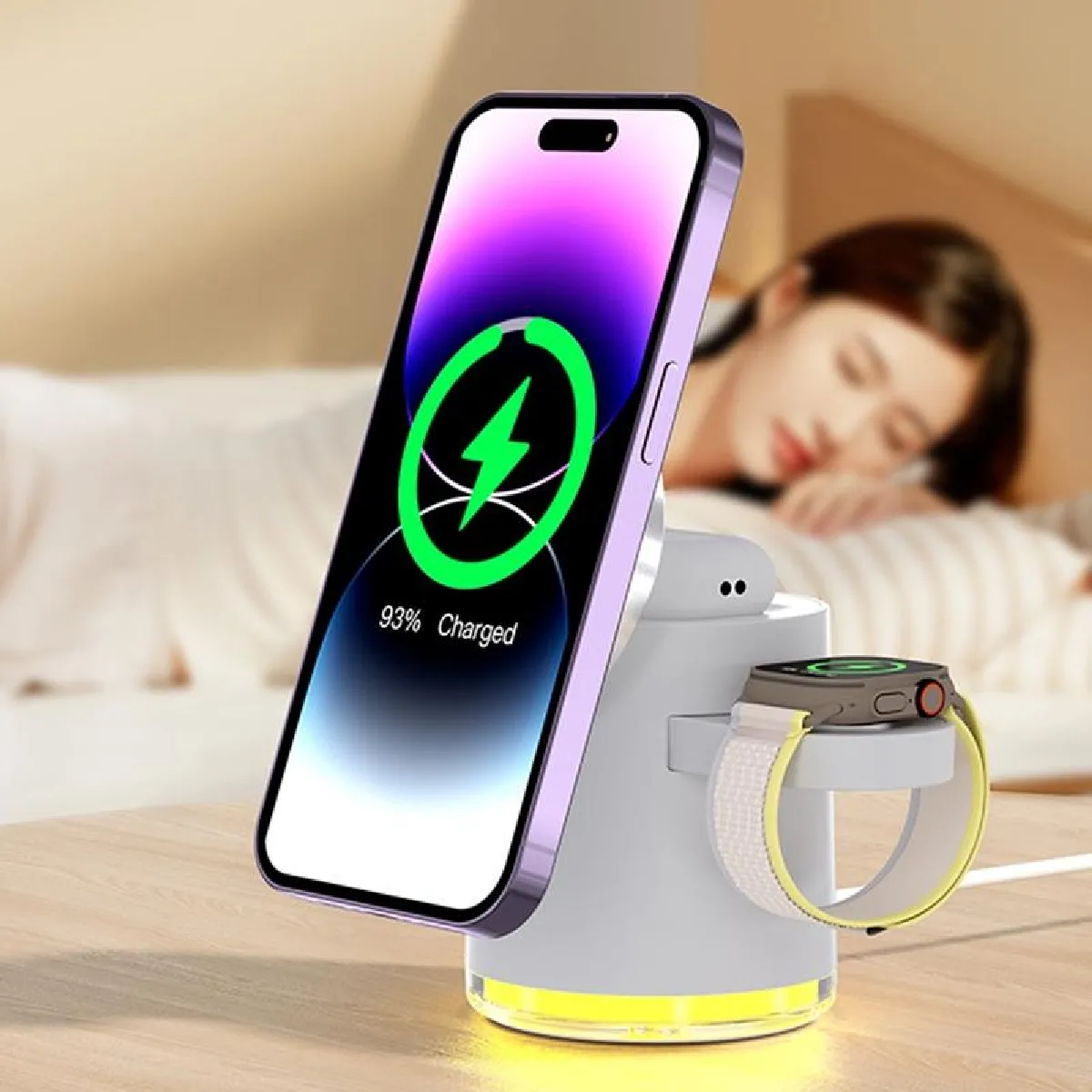 Yonis Blanc Station De Charge 4 En 1 Sans Fil - 15 W