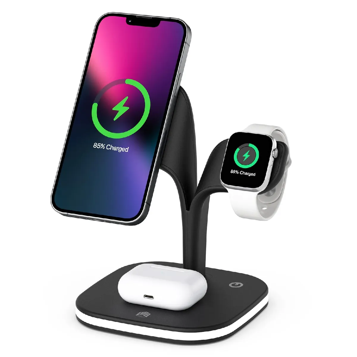 Yonis Noir Station De Charge Sans Fil 5-En-1 Pour Iphone 12 - 15 W