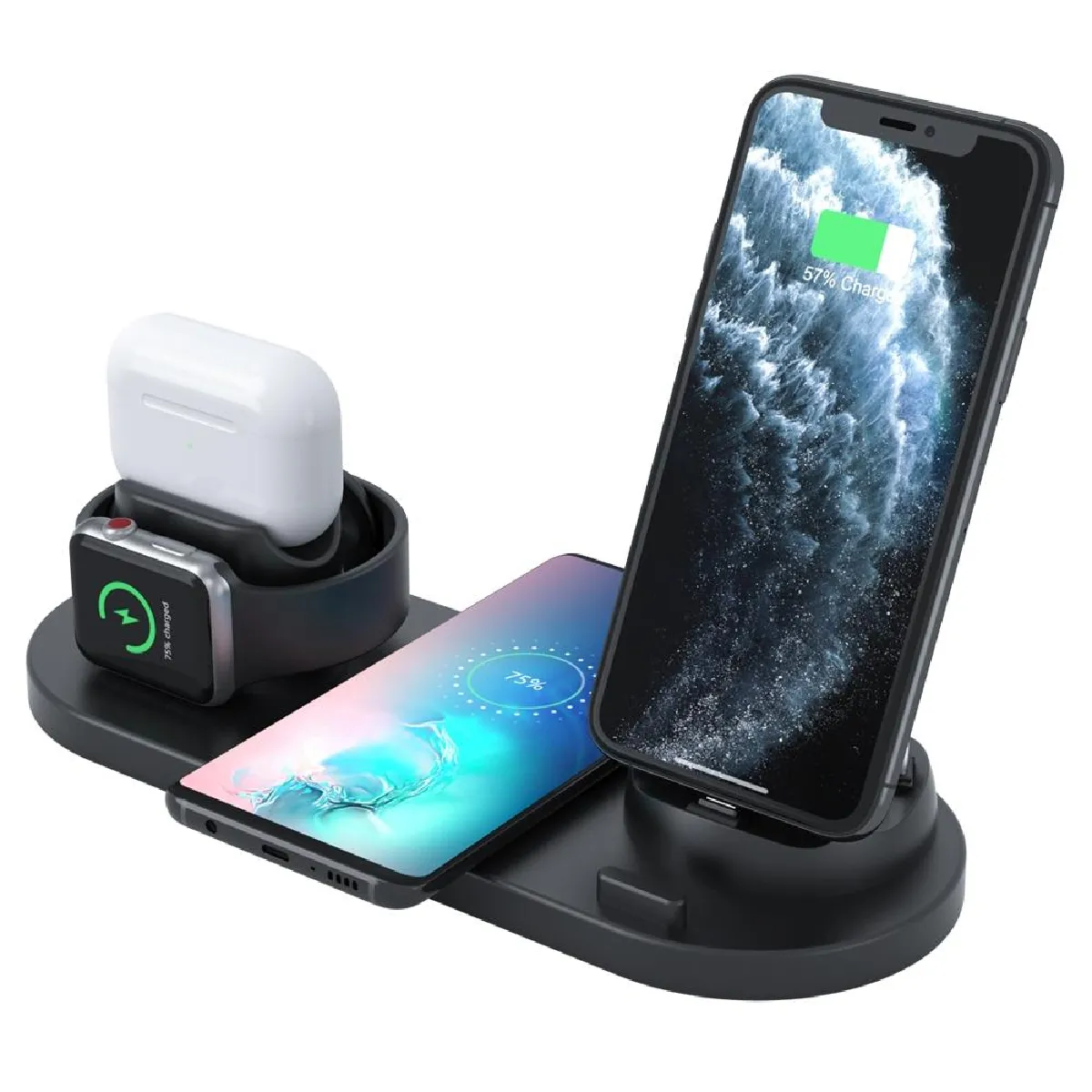 Yonis Noir Station De Charge Sans Fil 6-En-1 Pour Iphone 11 - 10 W