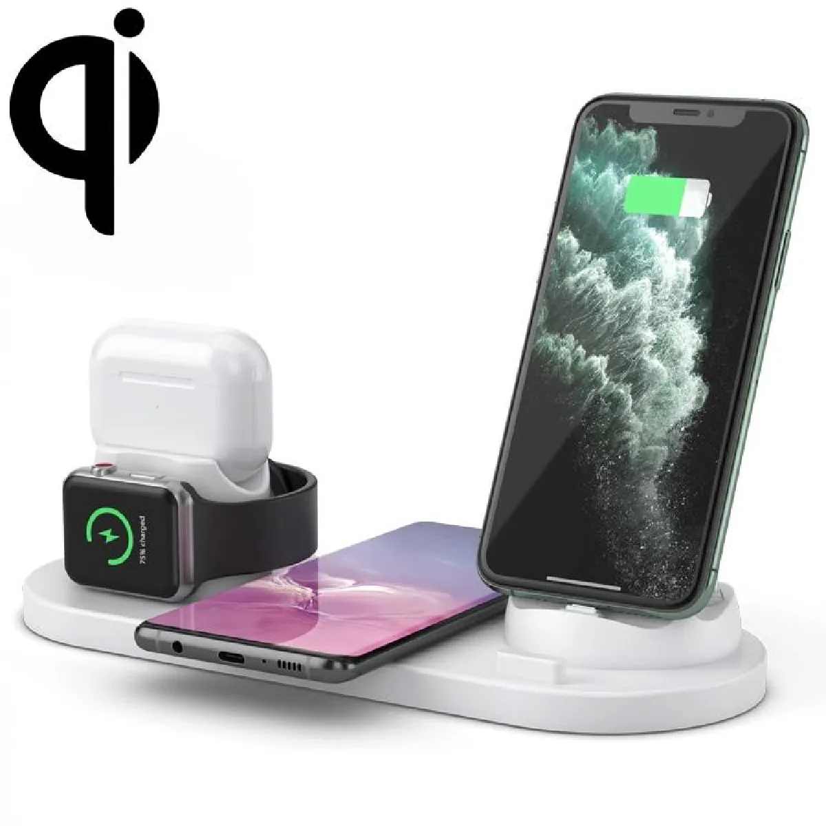 Yonis Blanc Station De Charge Sans Fil 6-En-1 Pour Iphone - 10 W