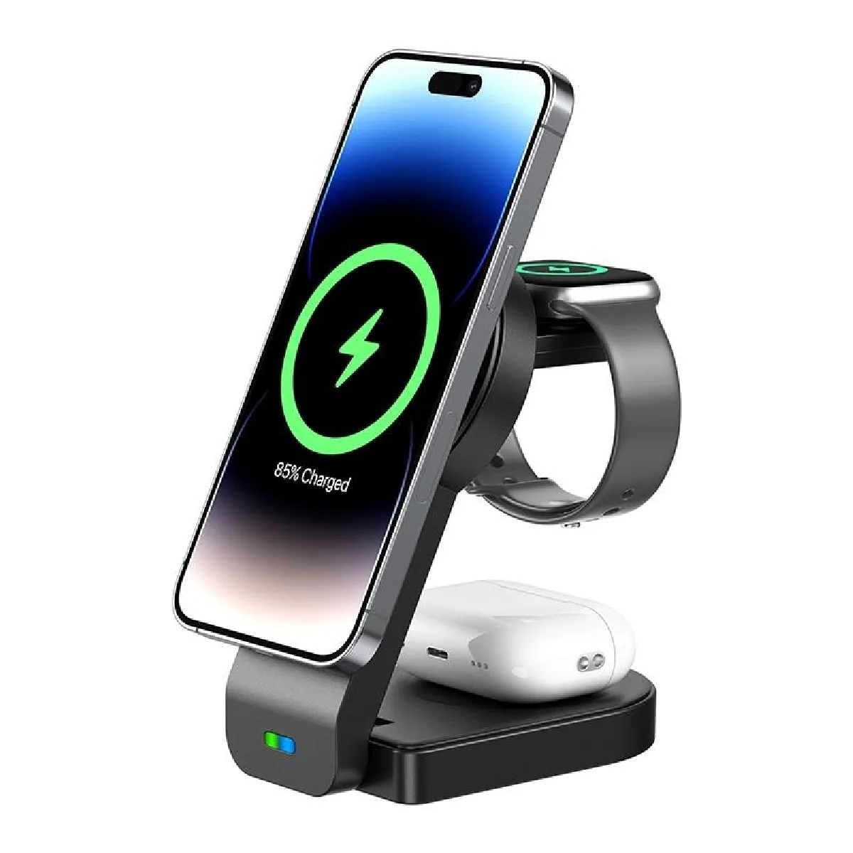 Yonis Noir Station De Charge Sans Fil 3 En 1 Pliable - 23 W