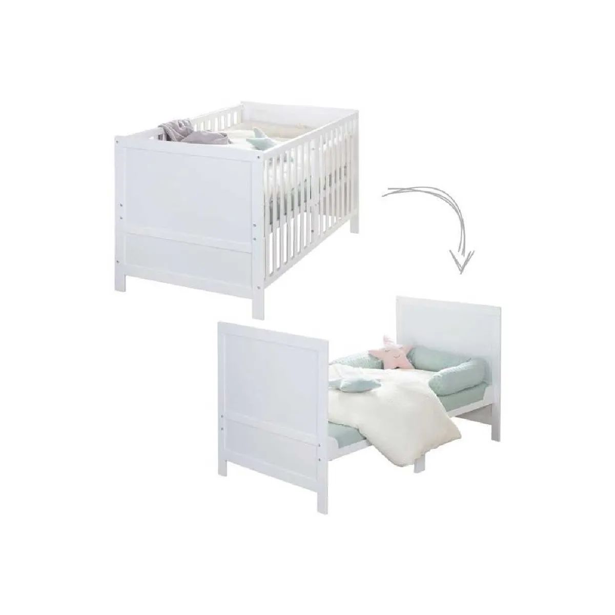 Lit Bébé Évolutif 70 x 140 ROBA Easy Sleep - Coins de Transformation Inclus - Bois Laqué Blanc