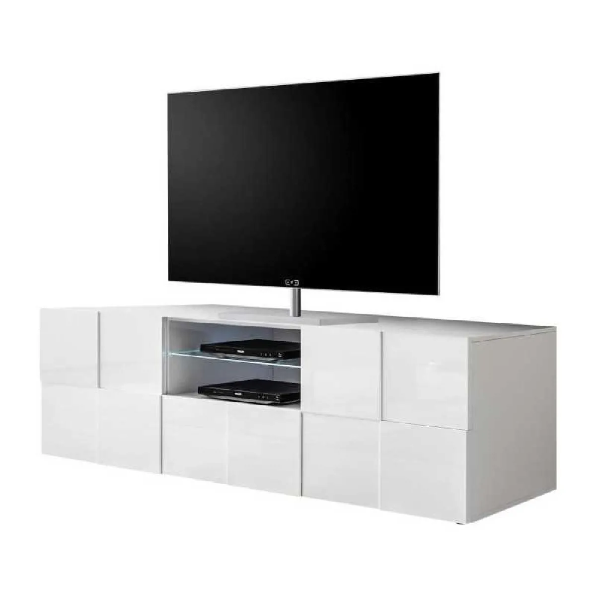 Milano Meuble TV 2 portes 1 tiroir 181x42x56 cm Blanc laqué brillant