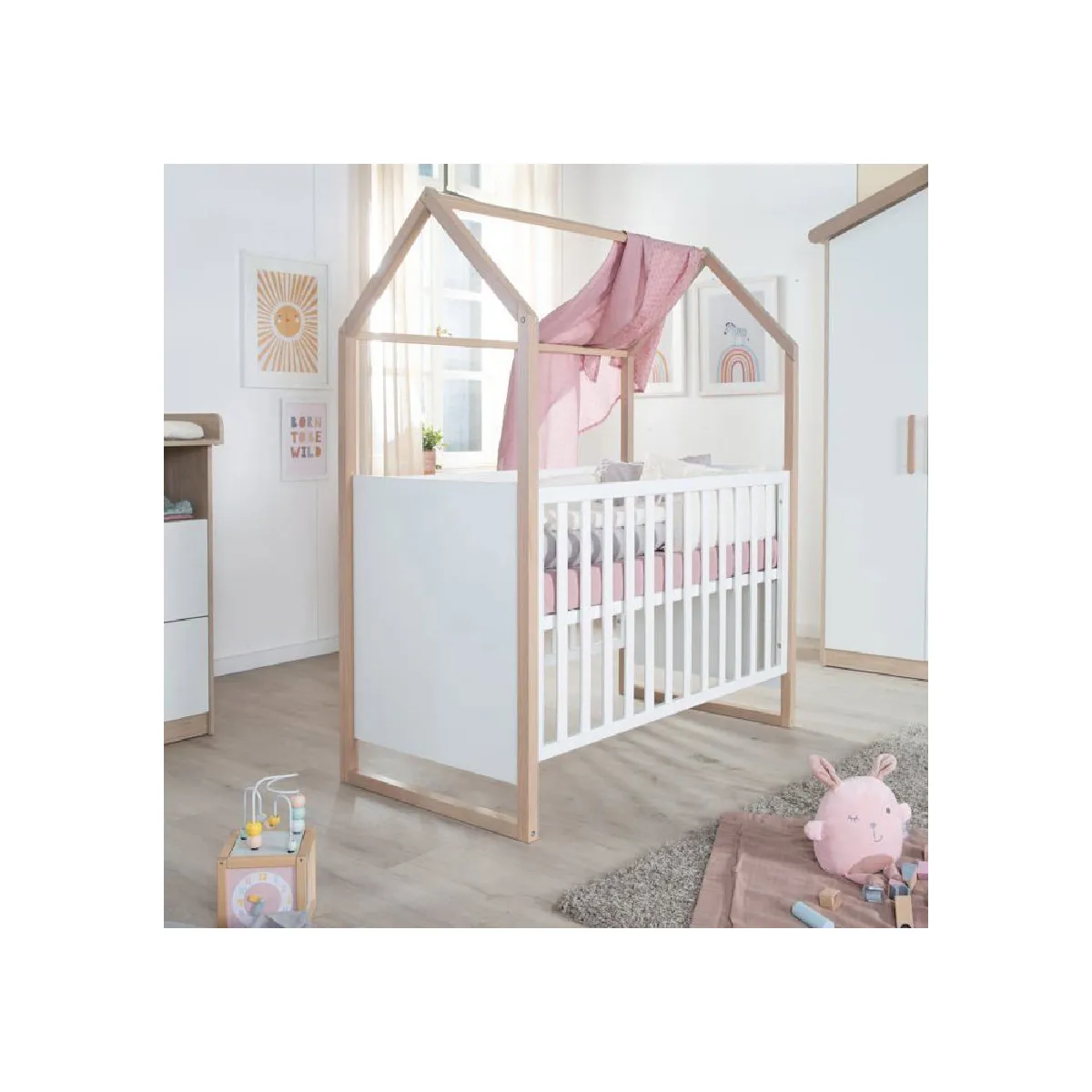 Lit bébé Cabane 2-en-1 60 x 120 cm Chêne/Blanc Lit bébé Cabane 2-en-1 60 x 120 cm Chêne/Blanc
