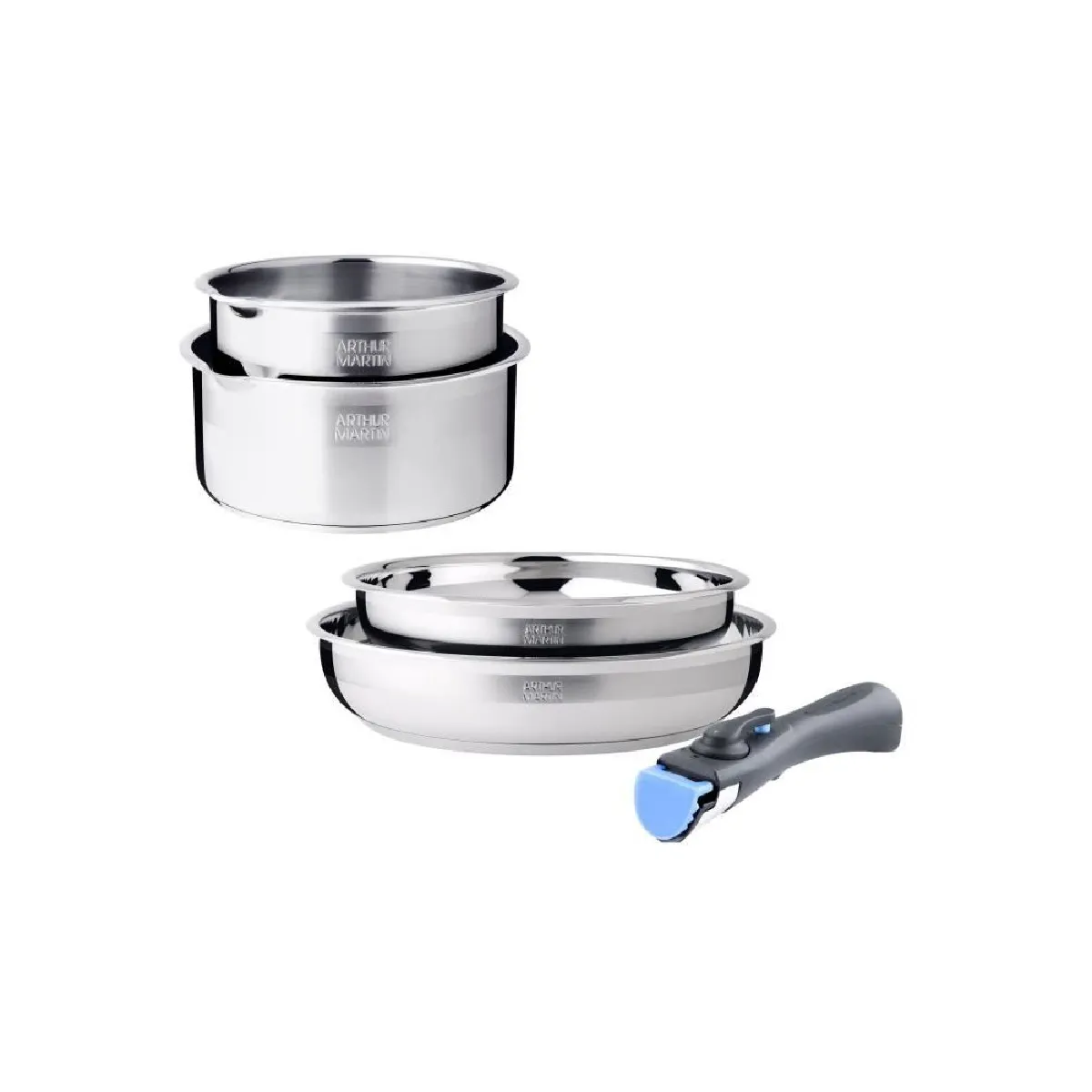Arthur Martin Gris Am2189 Batterie De Cuisine 5 Pièces Induction Acier Inox 18/10 Poignée Amovible
