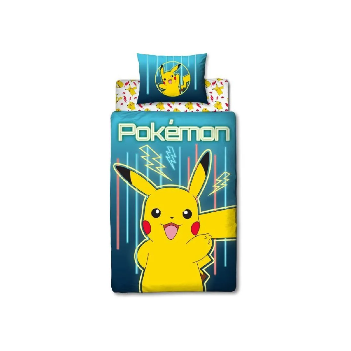 Set de chambre POKEMON Pikachu Housse 140 x 200 cm + Taie 63 x 63 cm + Coussin 30 x 30 cm + Masque de sommeil - vue 2