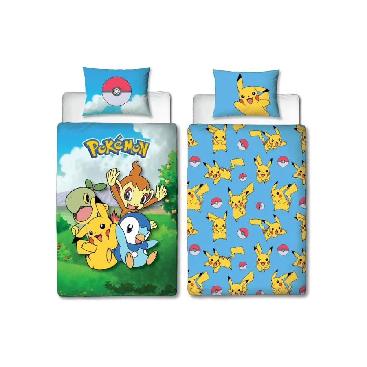 Pokémon Parure de lit réversible Pikachu - Microfibre - Housse 140 x 200 + Taie 63 x 63