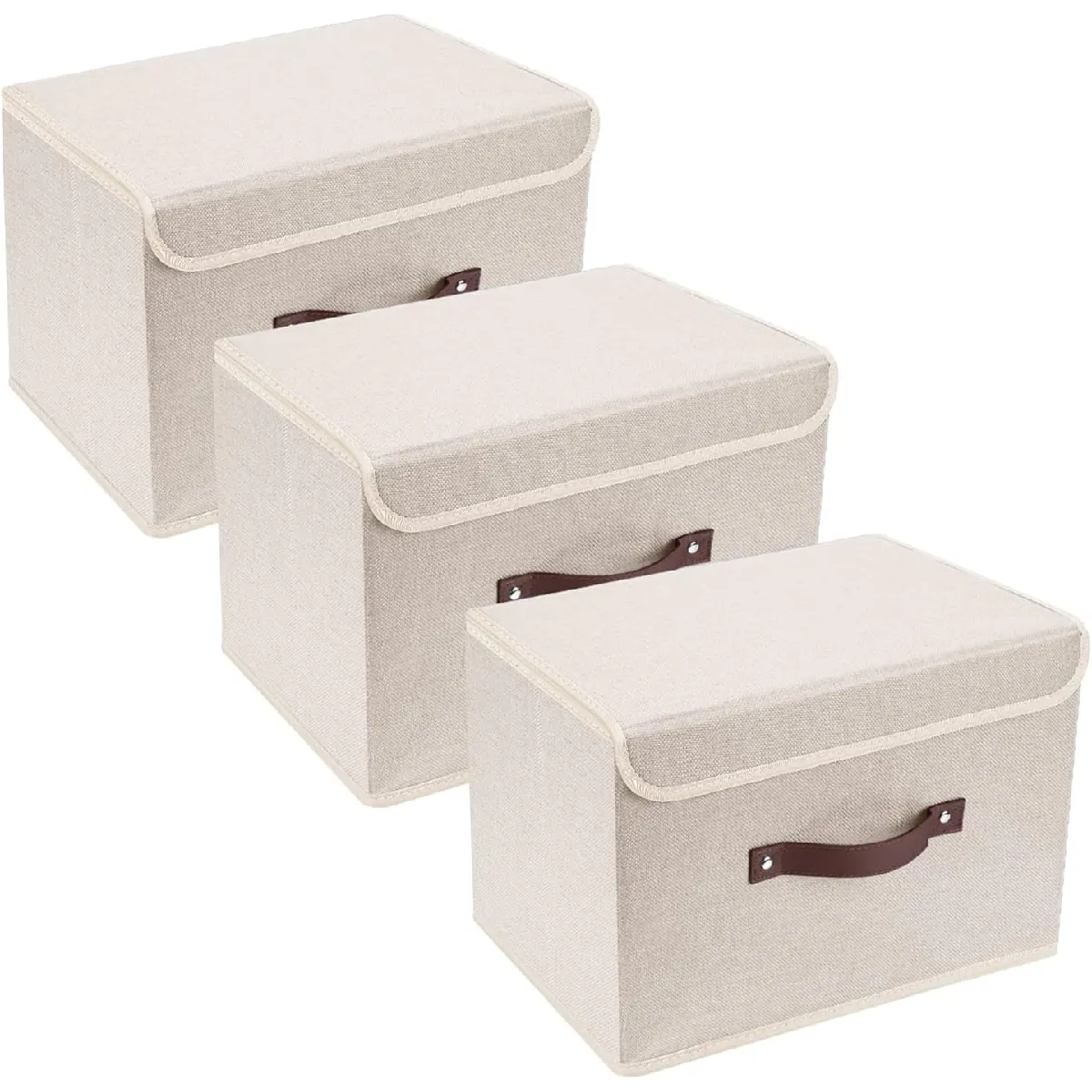 Vendos85 Beige Set De 3 Boîtes De Rangement Pliables