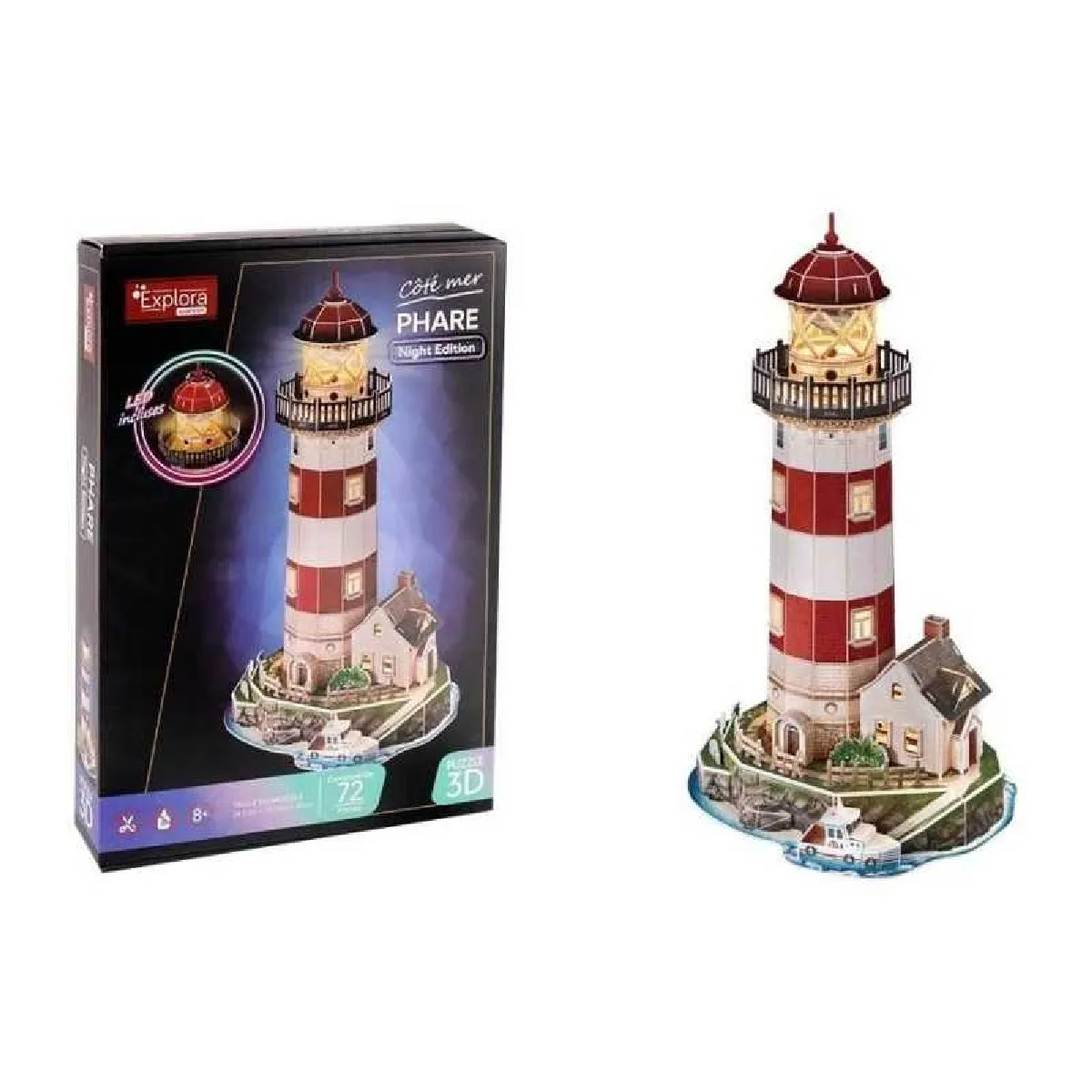 AAAOT96582 Puzzle 3D Phare lumineux 72 pièces 42 cm Dès 8 ans