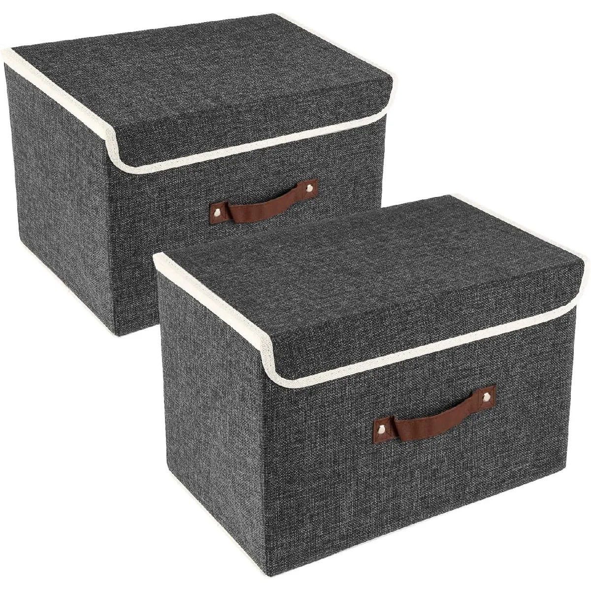 Vendos85 Noir Set De 2 Boîtes De Rangement Pliables