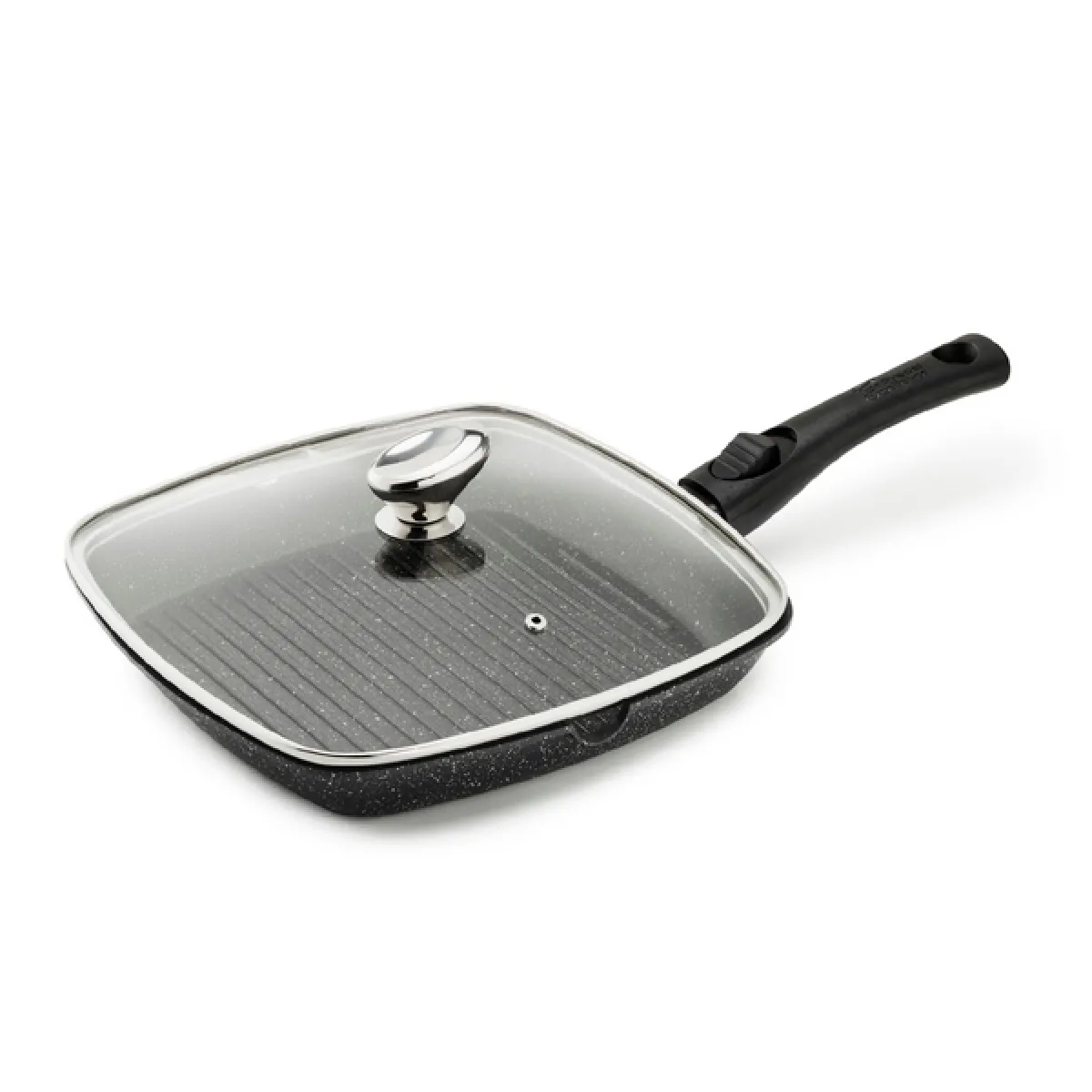 Pradel Poêle Grill Premium 28 X 28 Cm Fonte D'aluminium Manche Amovible Avec Couvercle En Verre