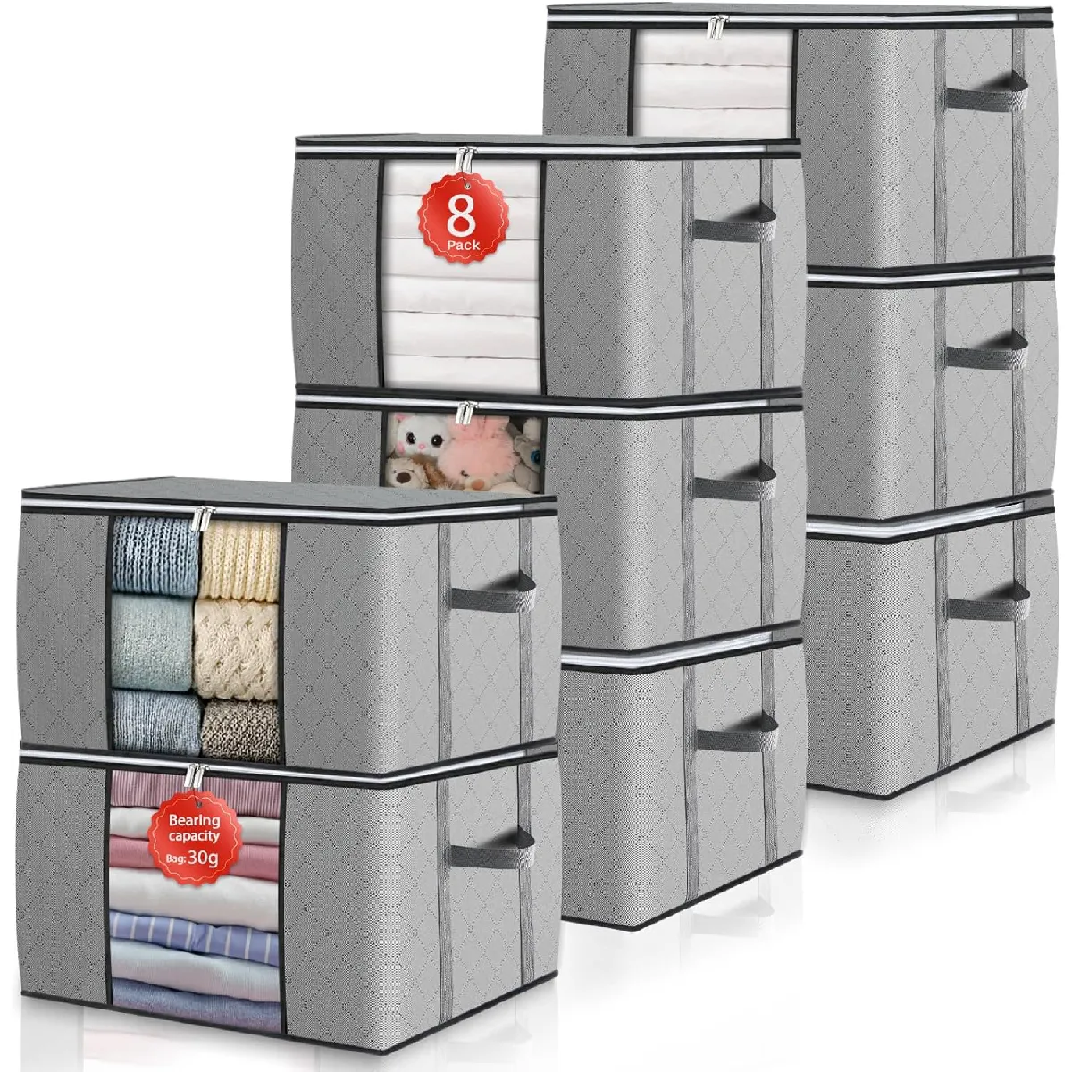 Vendos85 Gris Set 8 Boîtes De Rangement Sous Lit
