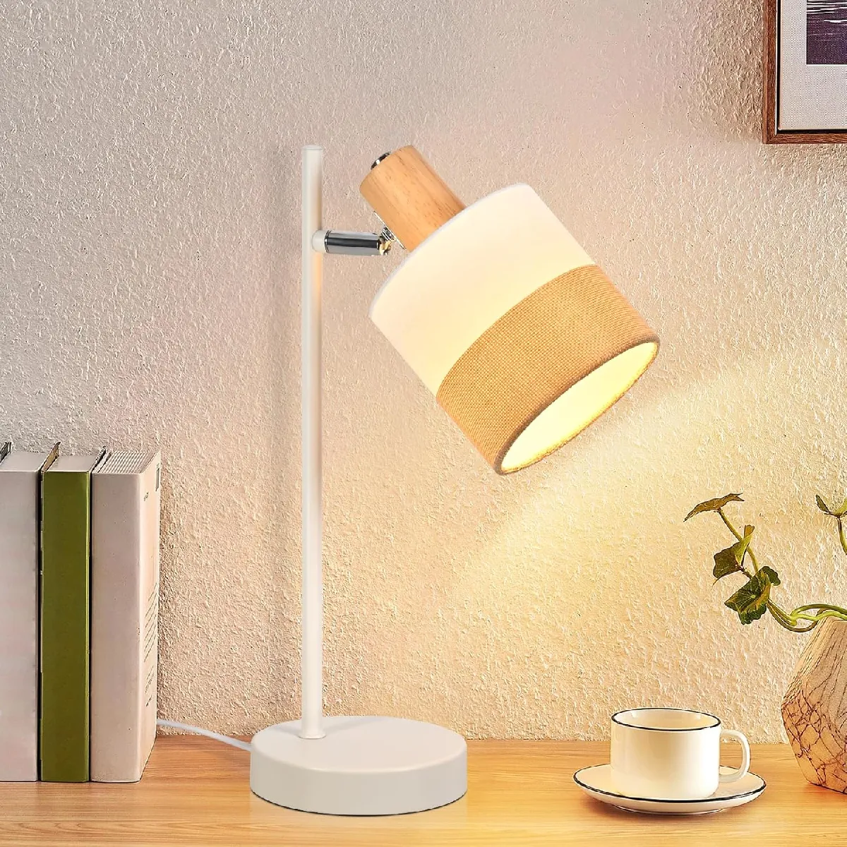Nettlife lampe de bureau bois - Blanc