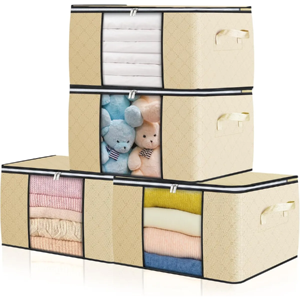 Vendos85 Beige Set 4 Boîtes De Rangement Lit
