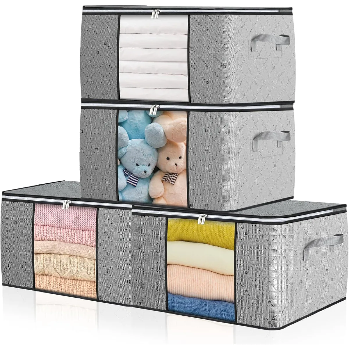 Vendos85 Gris Lot De 4 Boîtes De Rangement Sous Lit