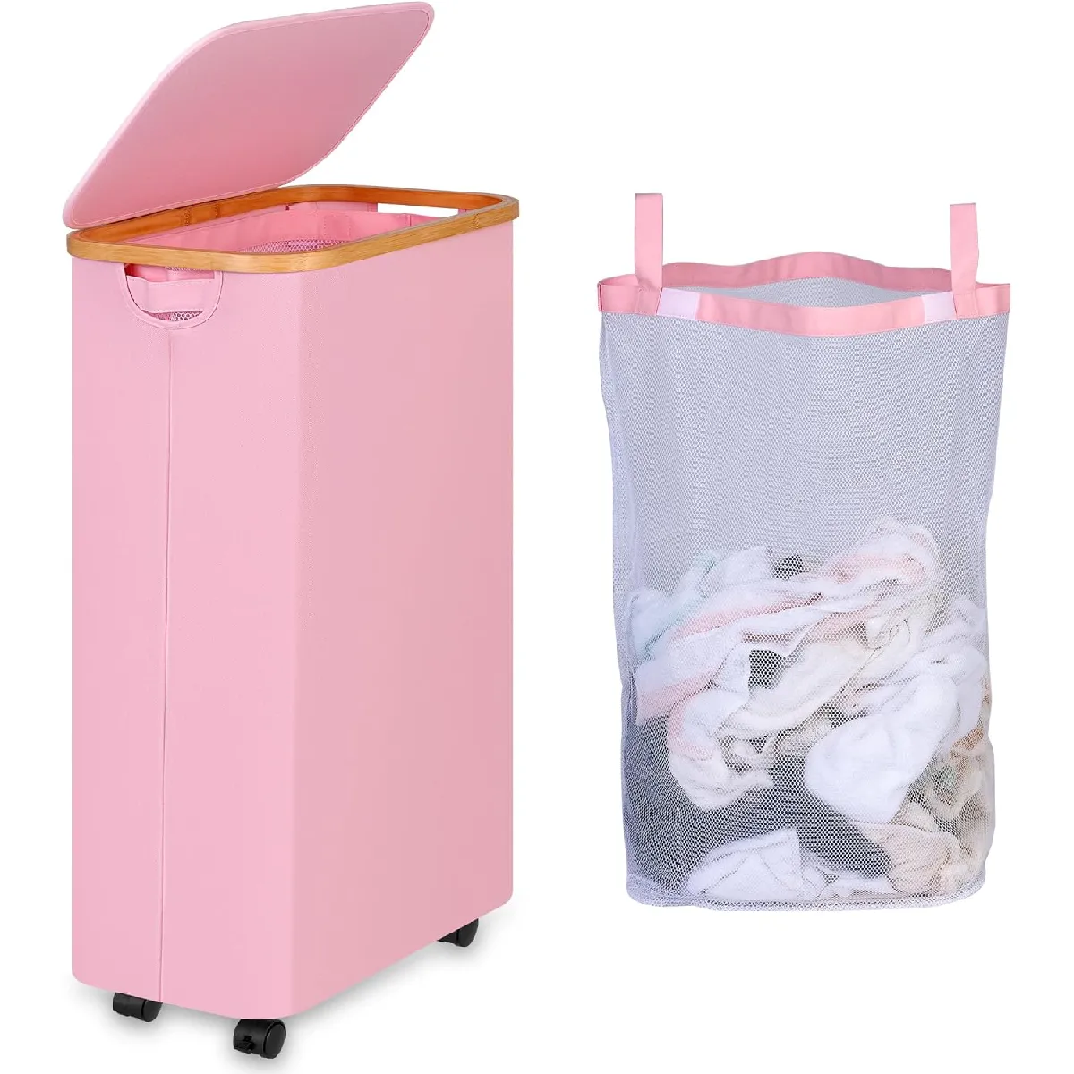 Vendos85 Rose Panier À Linge Sur Roues