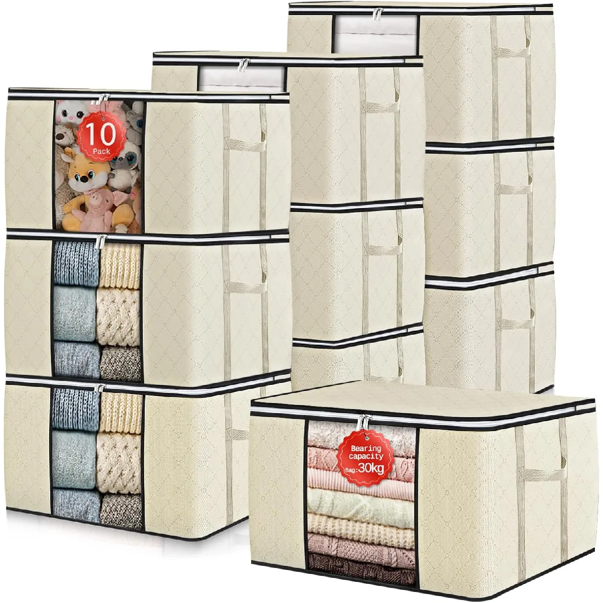 Vendos85 Beige Lot De 10 Boîtes De Rangement Sous Lit