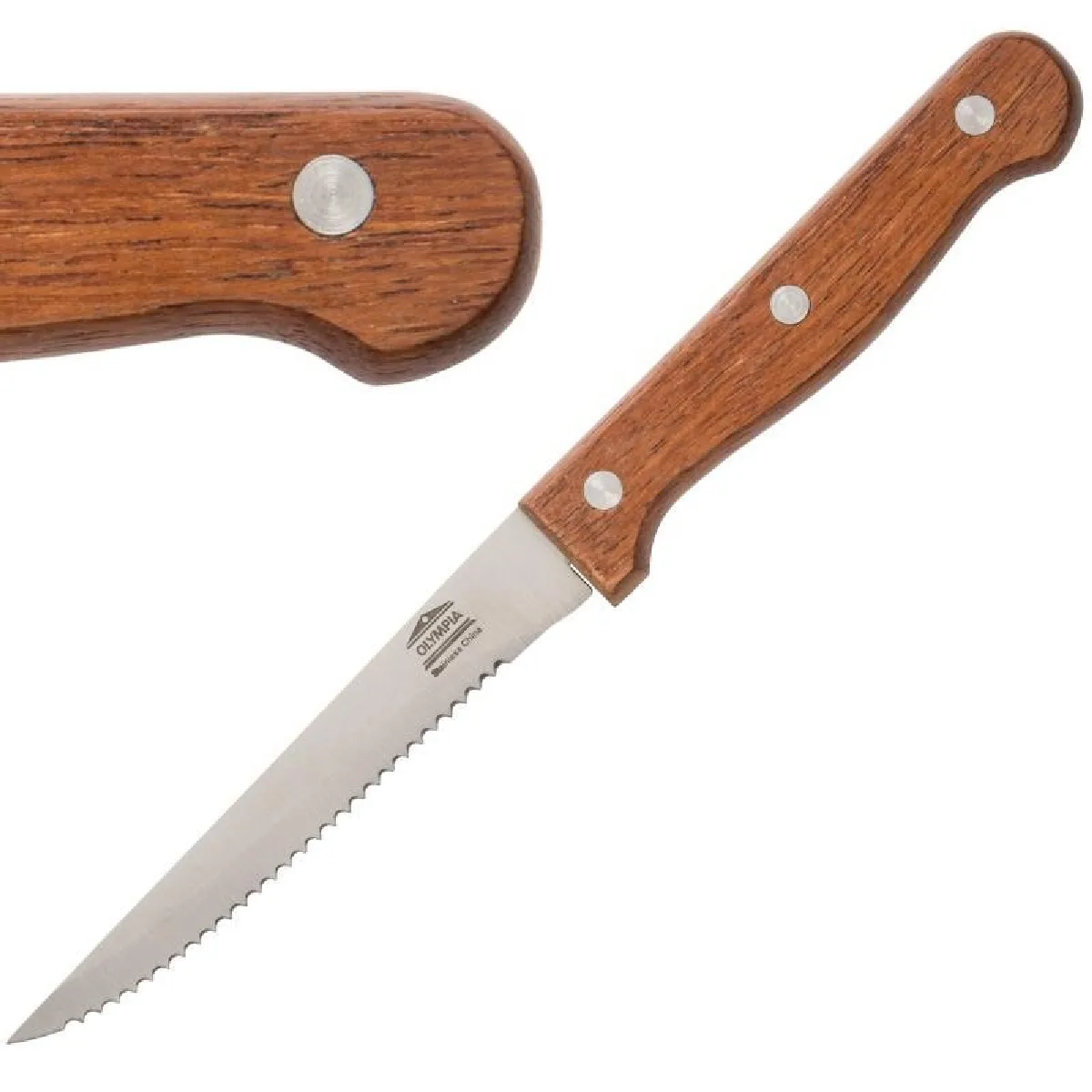 Couteau à Viande 215 mm Lame Dentée Manche en Bois Lot de 12 Olympia