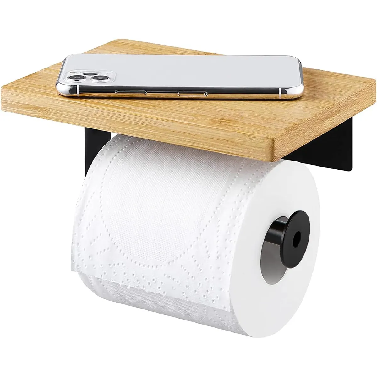 Vendos85 Noir Porte-Papier Toilette Bois & Acier Avec Étagère