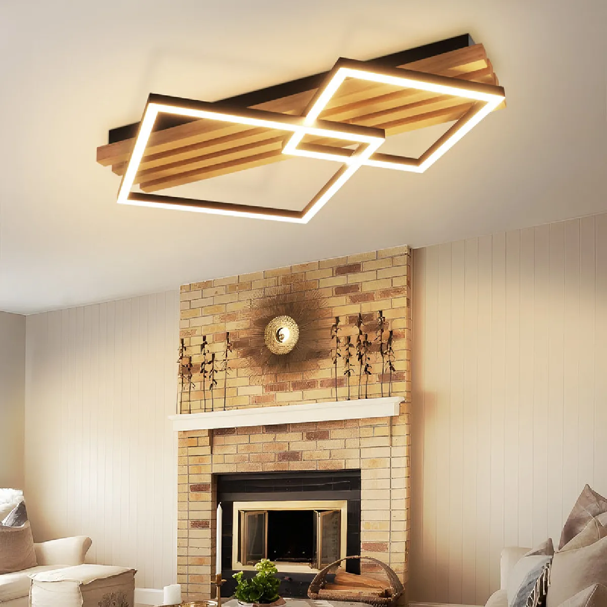 Nettlife Plafonnier LED carré - Brun