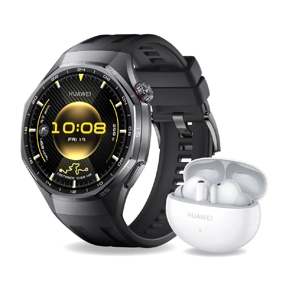 Pack Montre connectée Huawei Watch GT6 Pro 46 mm Bluetooth avec bracelet fluoroélastomère + Ecouteurs FreeBuds 6i