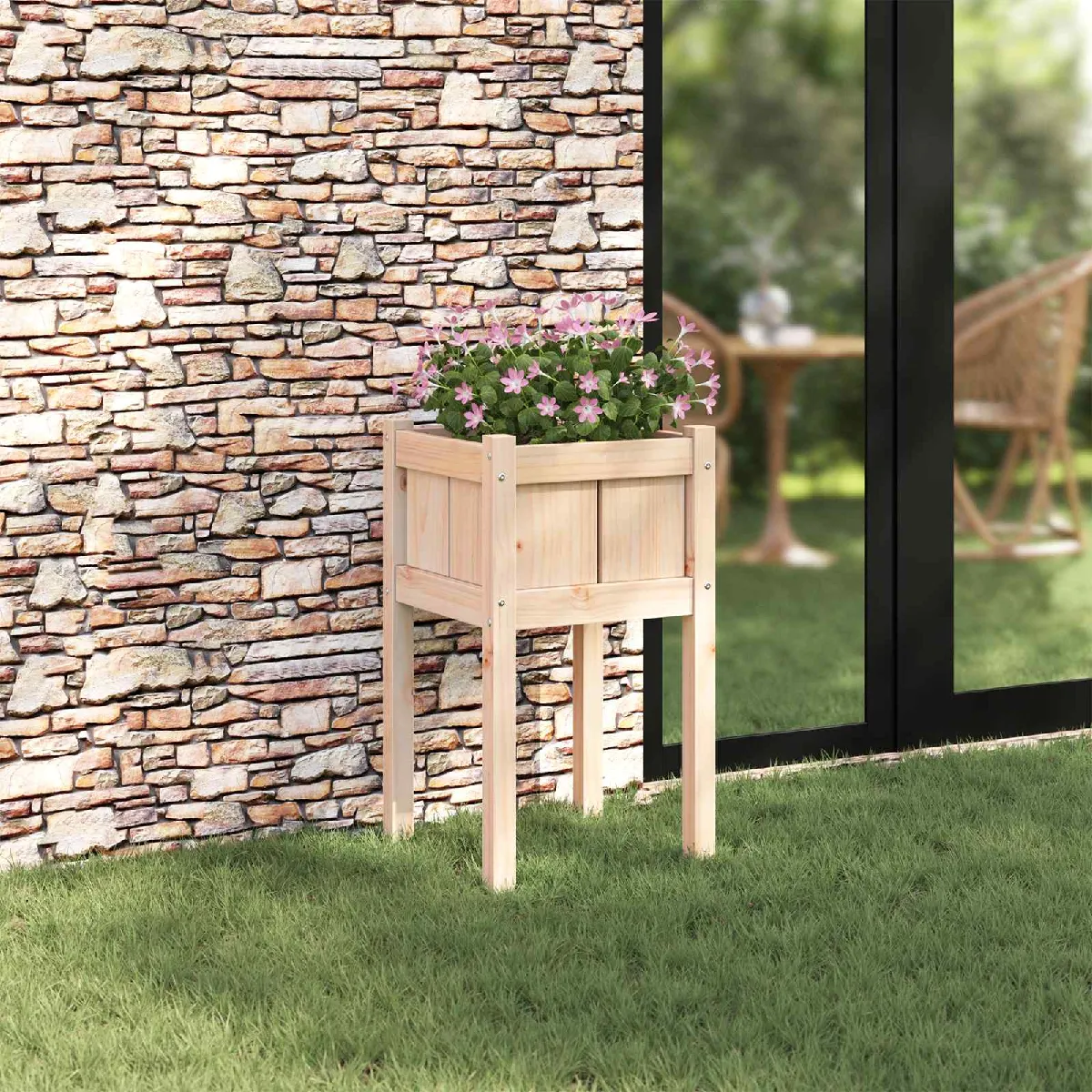 vidaXL Cache pot de jardin Nature 40 x 40 x 70 cm Bois de pin massif