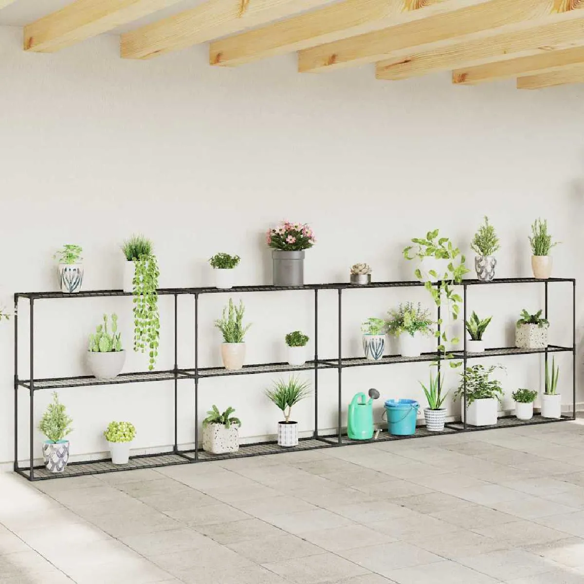 vidaXL Support de plantes à 3 niveaux Noir 400 x 32 x 104 cm Acier