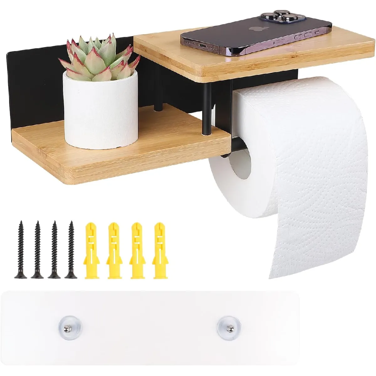 Vendos85 Noir Porte-Papier Toilette Avec Étagères