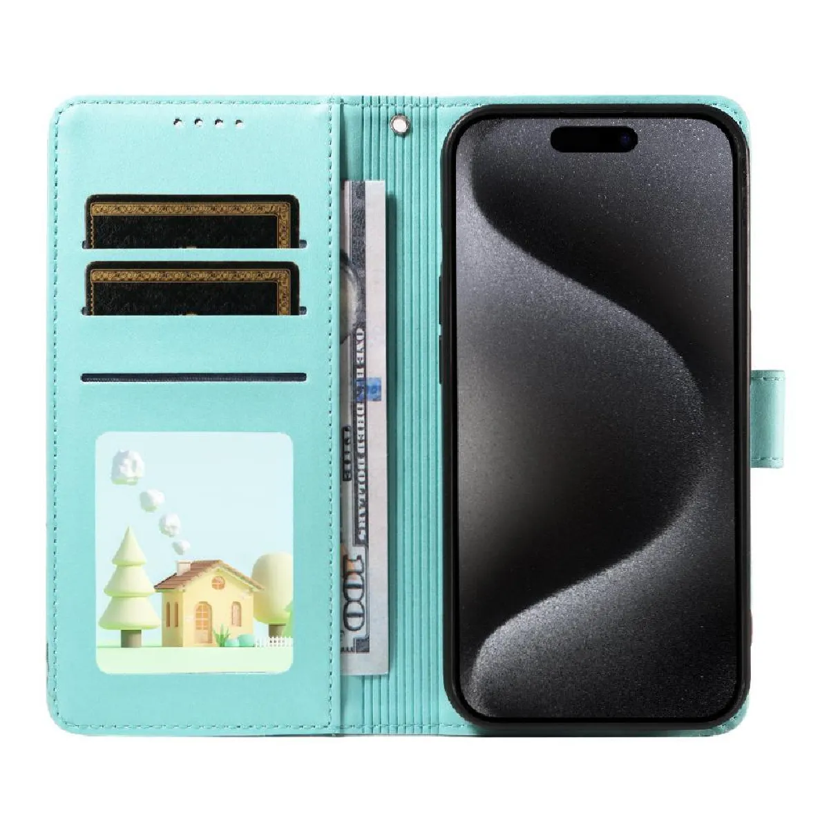 Étui Portefeuille Mayaxess Pour IPhone 15 - Similicuir Rose Champagne Avec Dragonne