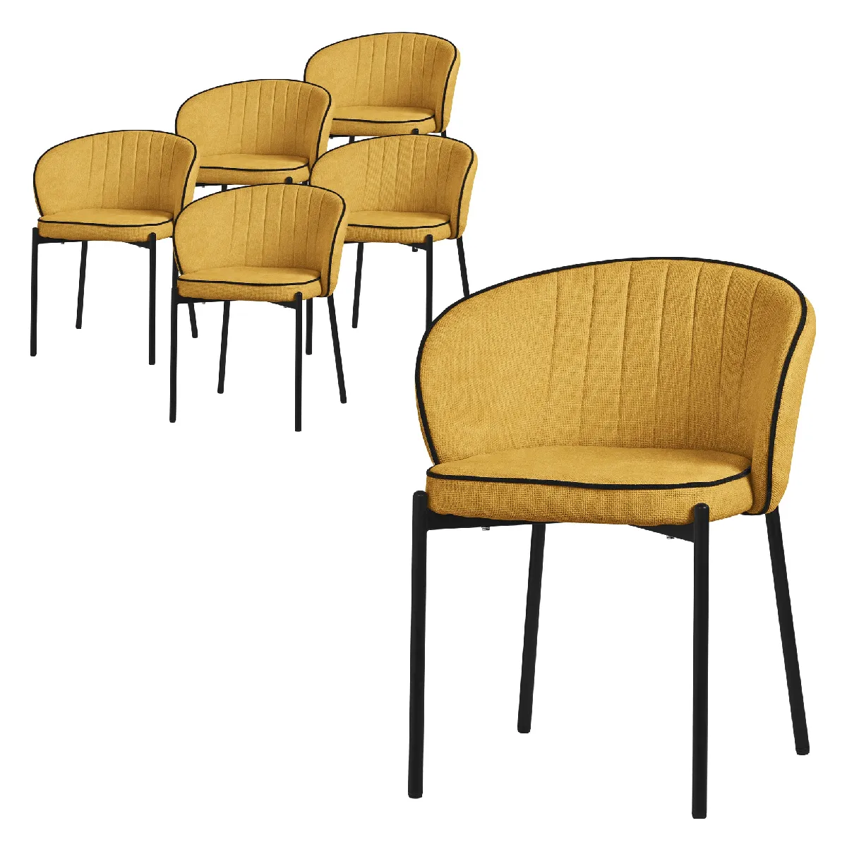 Set de 6 chaises de salle à manger assise en tissu et corps en métal - vue 2