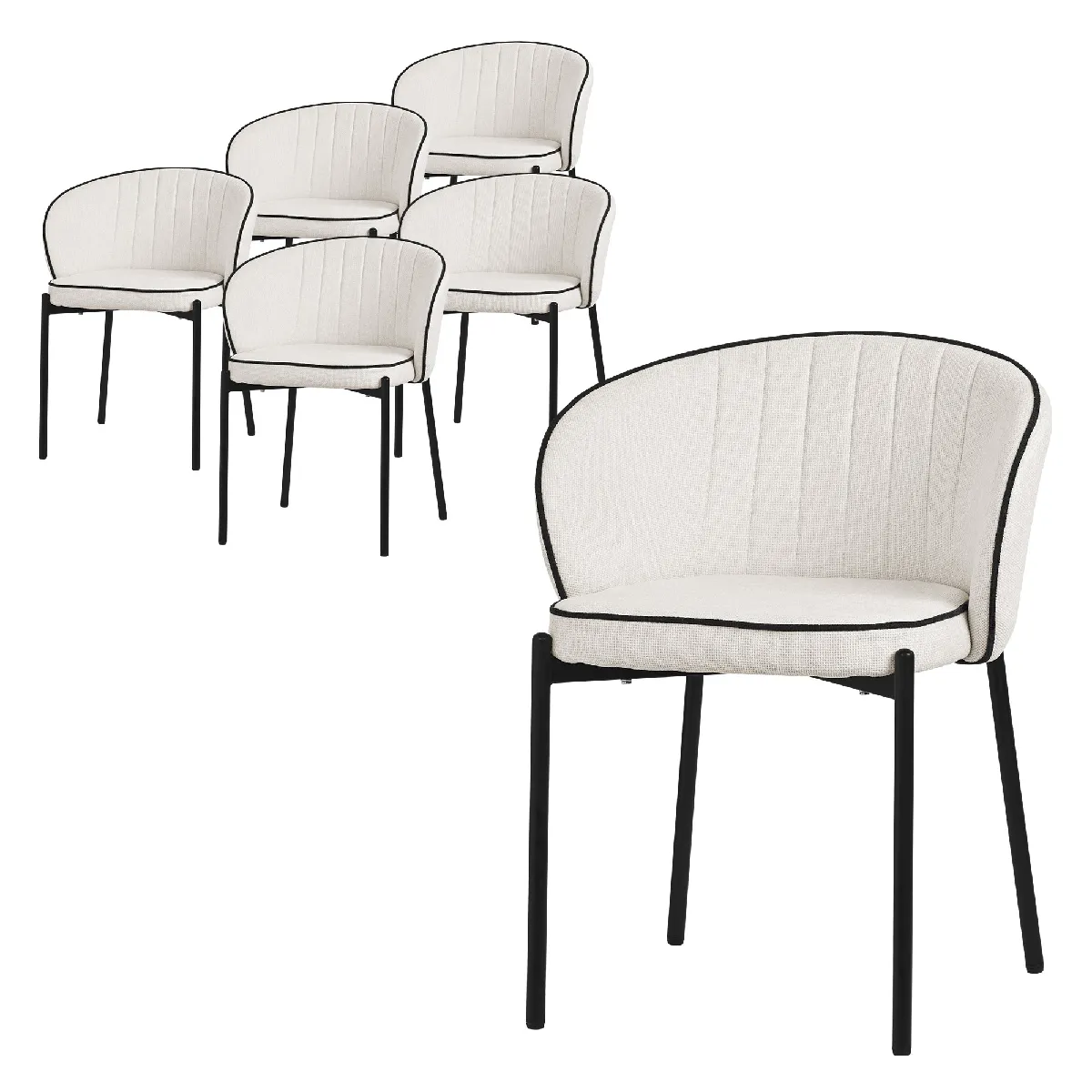 Set de 6 chaises de salle à manger assise en tissu et corps en métal