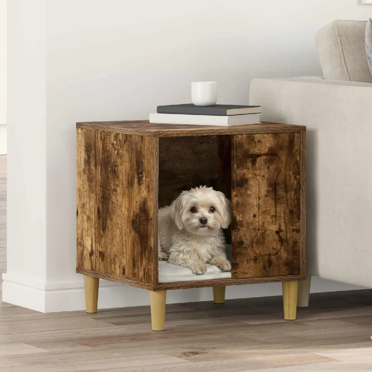 vidaXL Maison pour Chiens Chêne fumé 44 x 42 x 49 cm Bois d'ingénierie