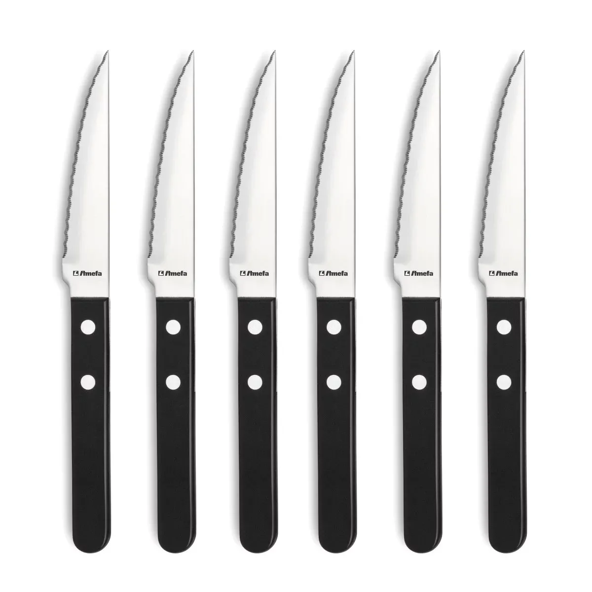Coffret 6 couteaux steak lame crantée noir - 700000MB02RB6 - Steak Pizza - AMEFA