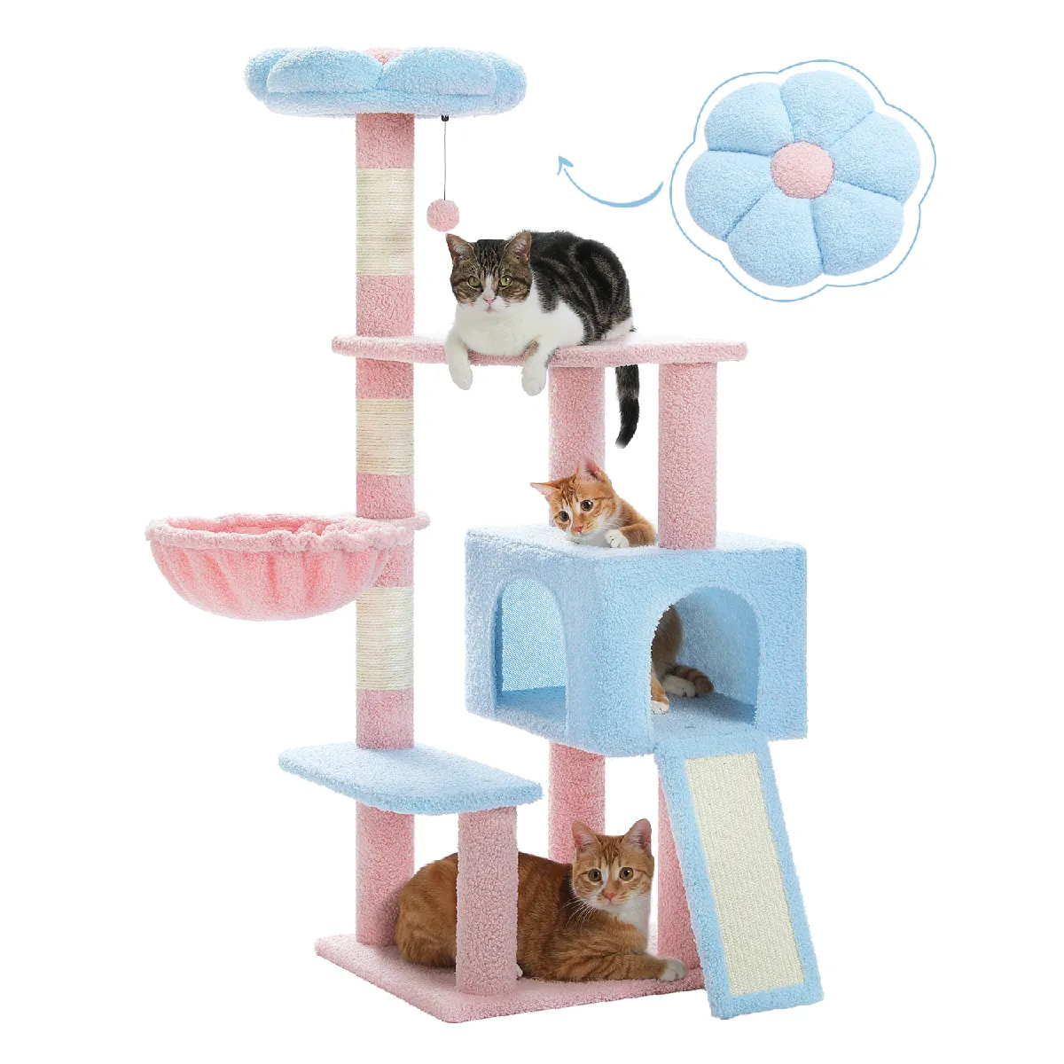 Arbre à Chat Fleur en Sisal 120 cm Bleu
