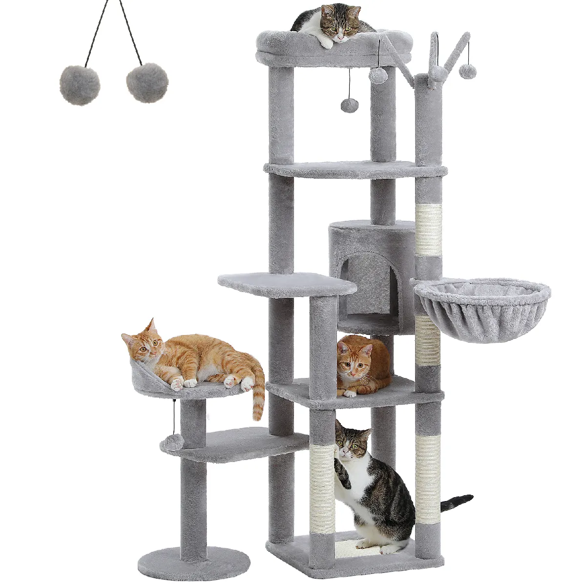 Arbre à Chat Géant 150 cm avec Hamac et Perchoirs Gris