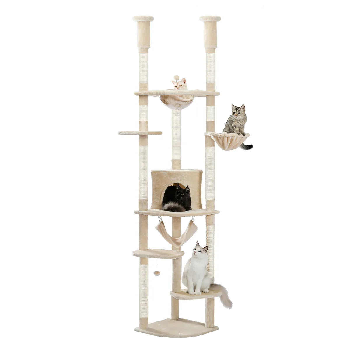 Arbre à Chat Plafond Luxe Modèle Double Poteau Beige