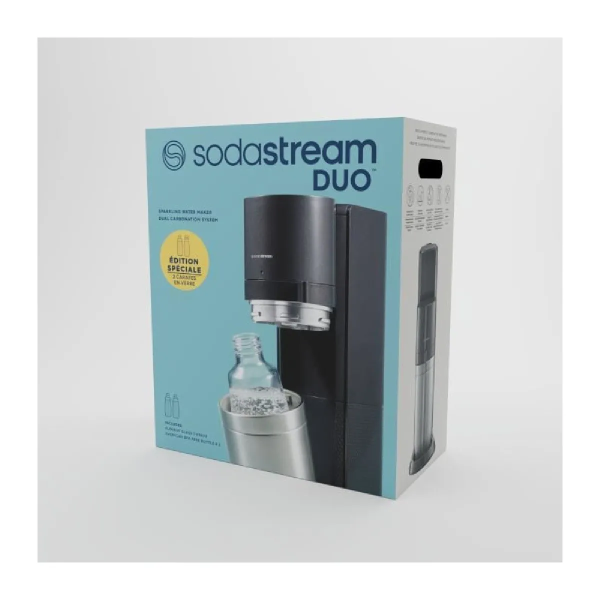 Sodastream Noire Machine A Eau Pétillante - Duo - 2 Carafes En Verre 1L - 1 Recharge De Gaz 60L